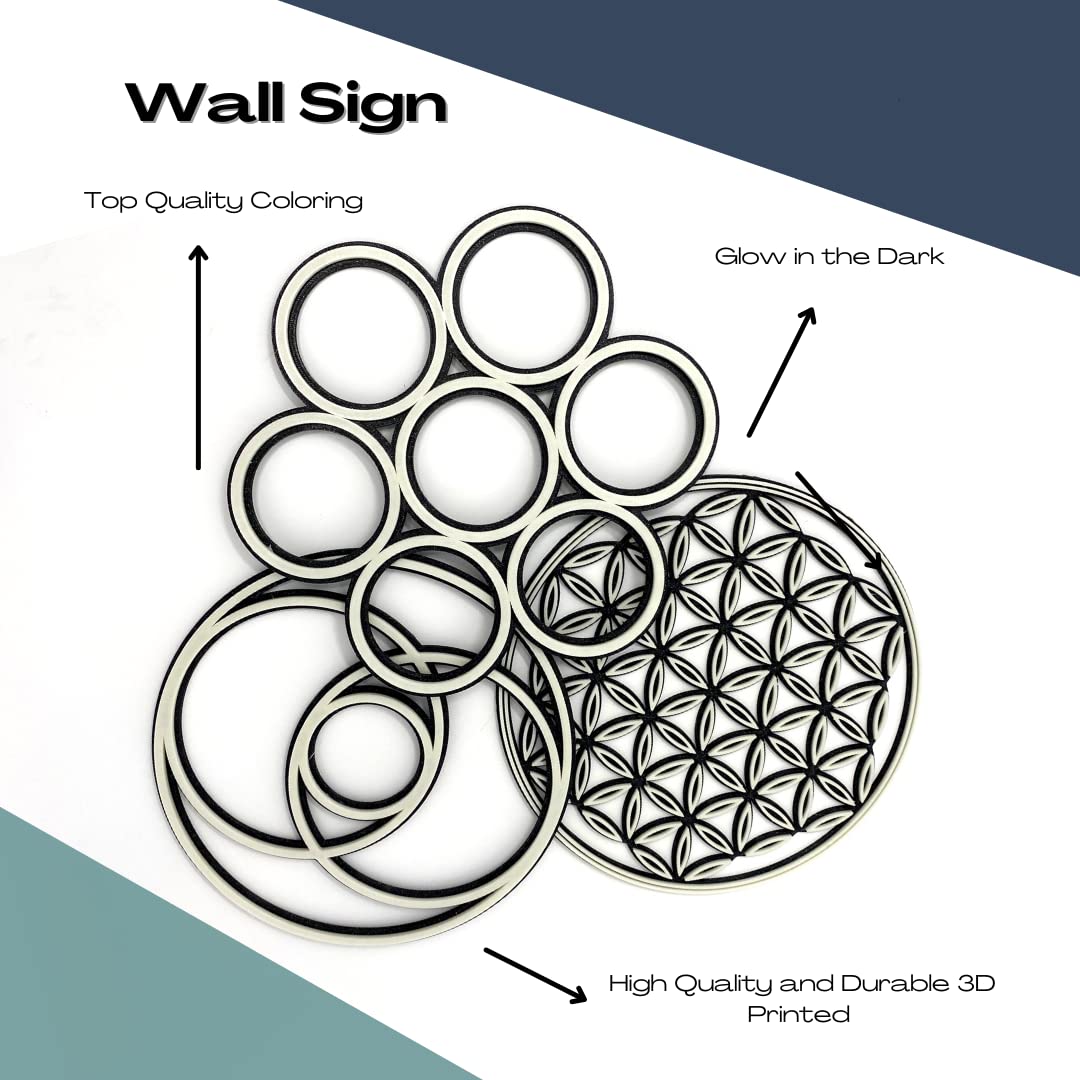 FRESHe Glow in the Dark Sacred Geometry Wall Art - Egg of Life Wall Decor - Perfect for Decorating Bedrooms or Living Room - Black Base with Glow in the Dark Accents!