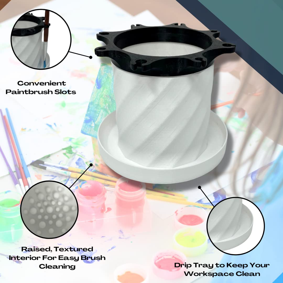 FRESHe Paint Brush Cleaner Cup & Holder - Fill With Water & Keep Paint Brushes Clean & Organized - For Water-Based Mediums, Acrylic, and Watercolor