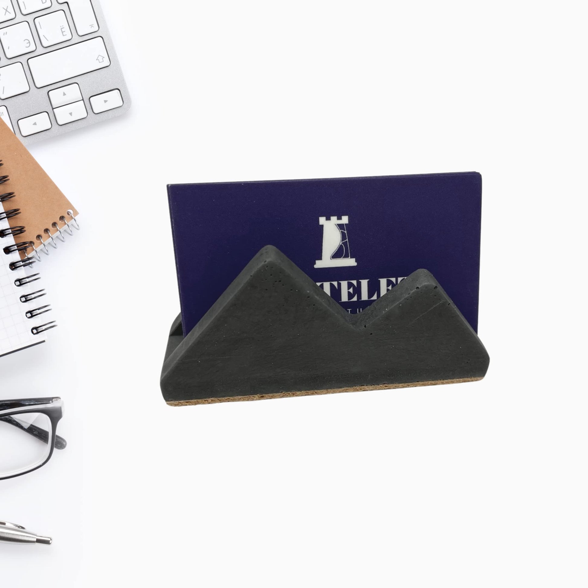 Concrete Mountain Silhouette Design Business Card Holder Display | Stylishly Display Business Cards & Decorate Office Desks | Made in USA