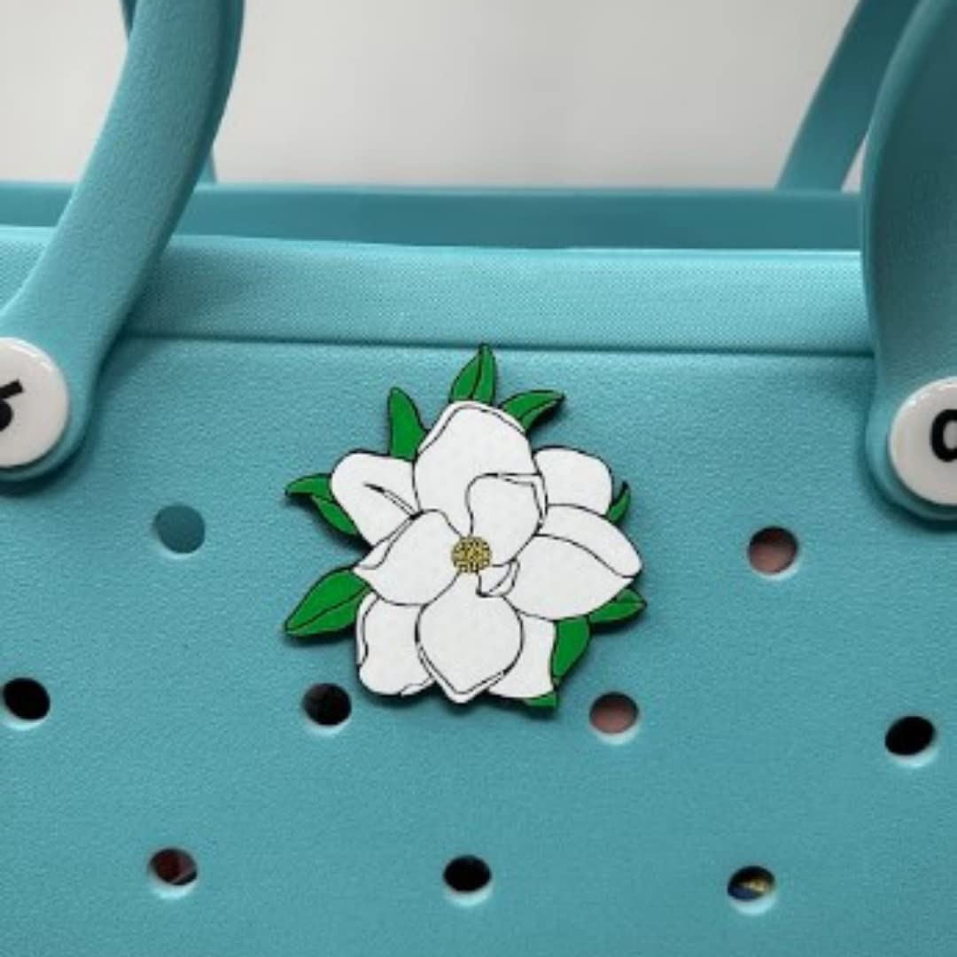 Baglets - Magnolia Charm - Decorative Charms for Tote Bags - Compatible with Bogg Bags, Simply Southern and Other Tote Bags