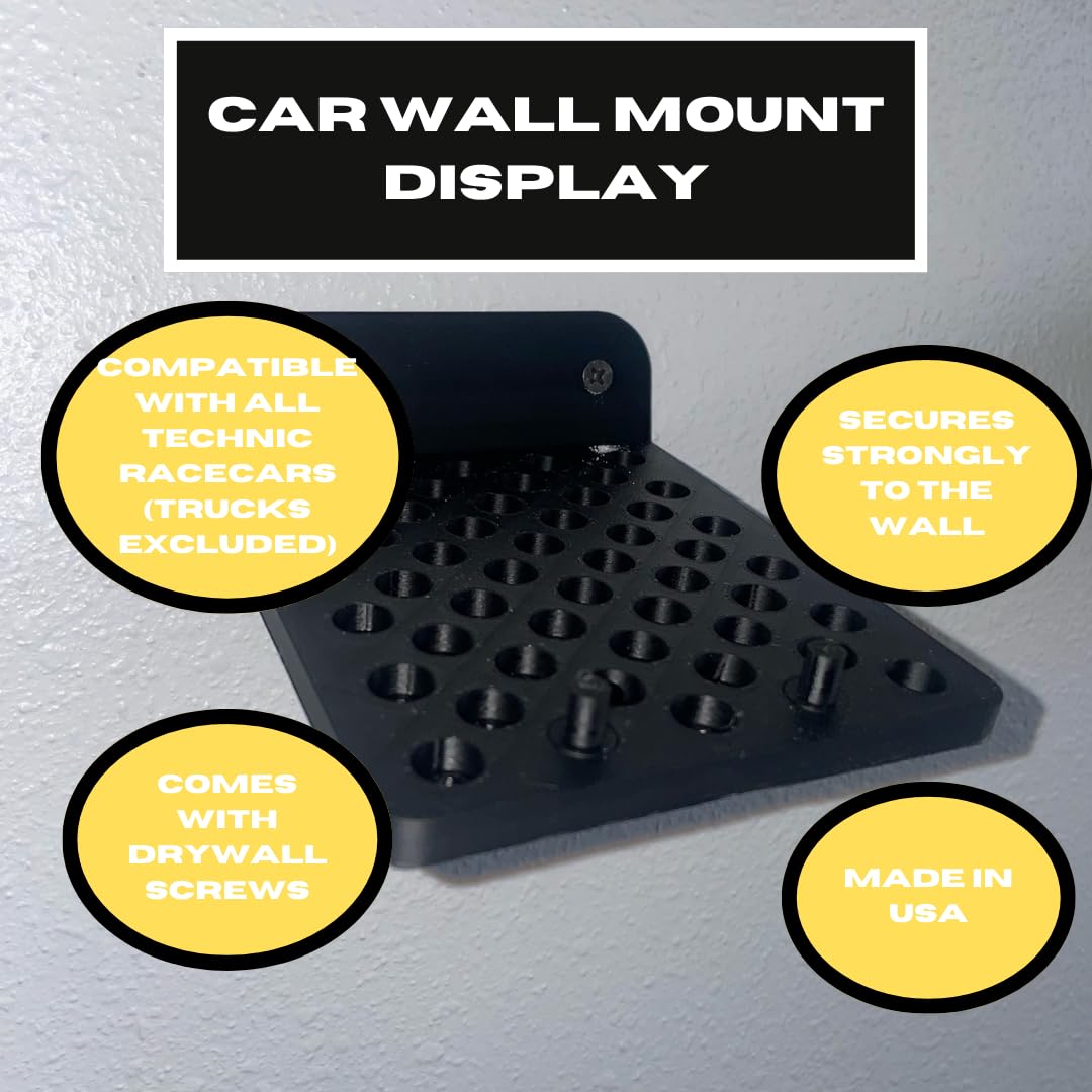 Universal Wall Display Compatible with Lego Technic Racecars | Side Profile Wall Mount for Technic Car Models | Made in USA