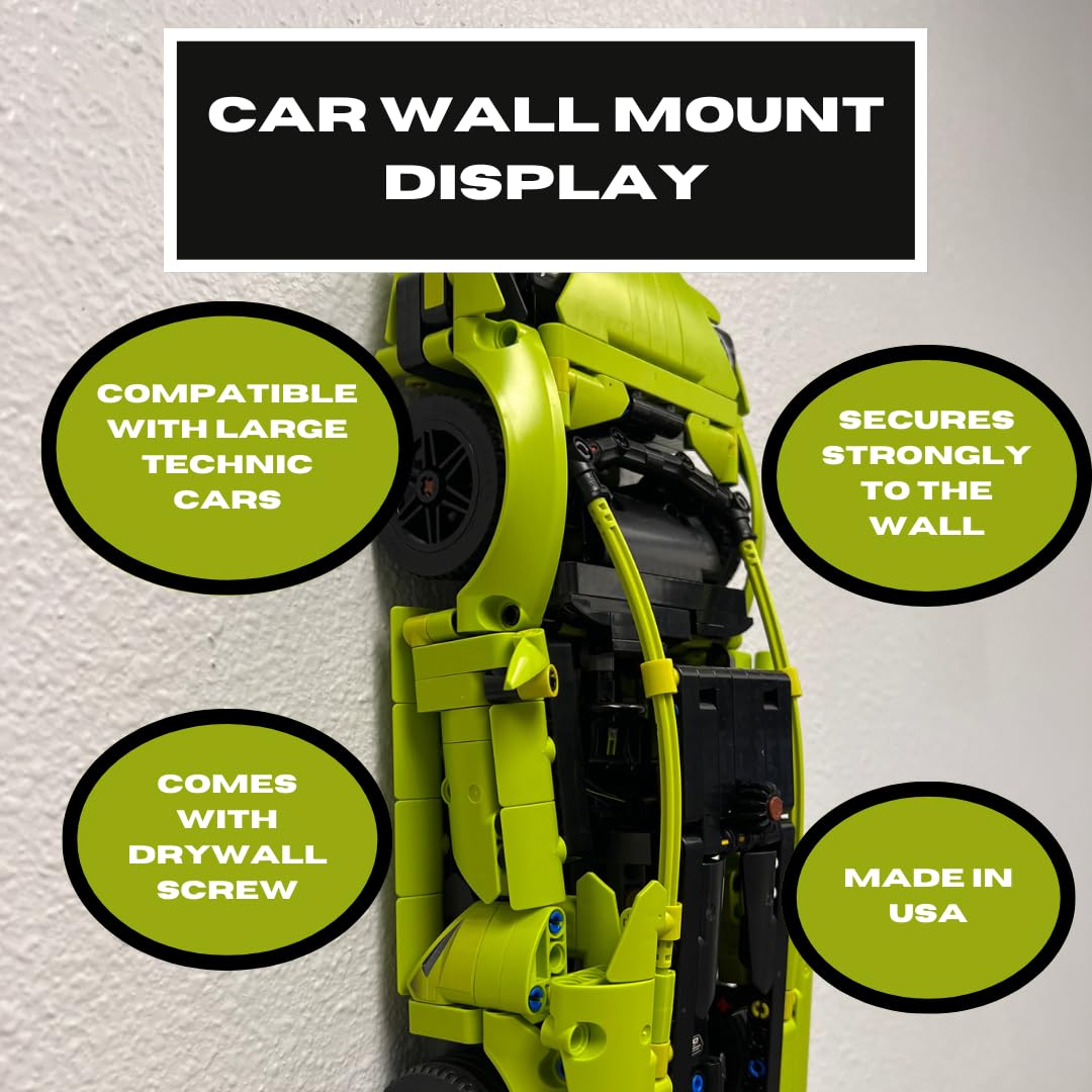 Collectible Car Wall Mount Compatible with Lego Technic Lamborghini Huracán Tecnica 42161 | Vertical Chassis Wall Mount Car Display with Screw | Made in USA