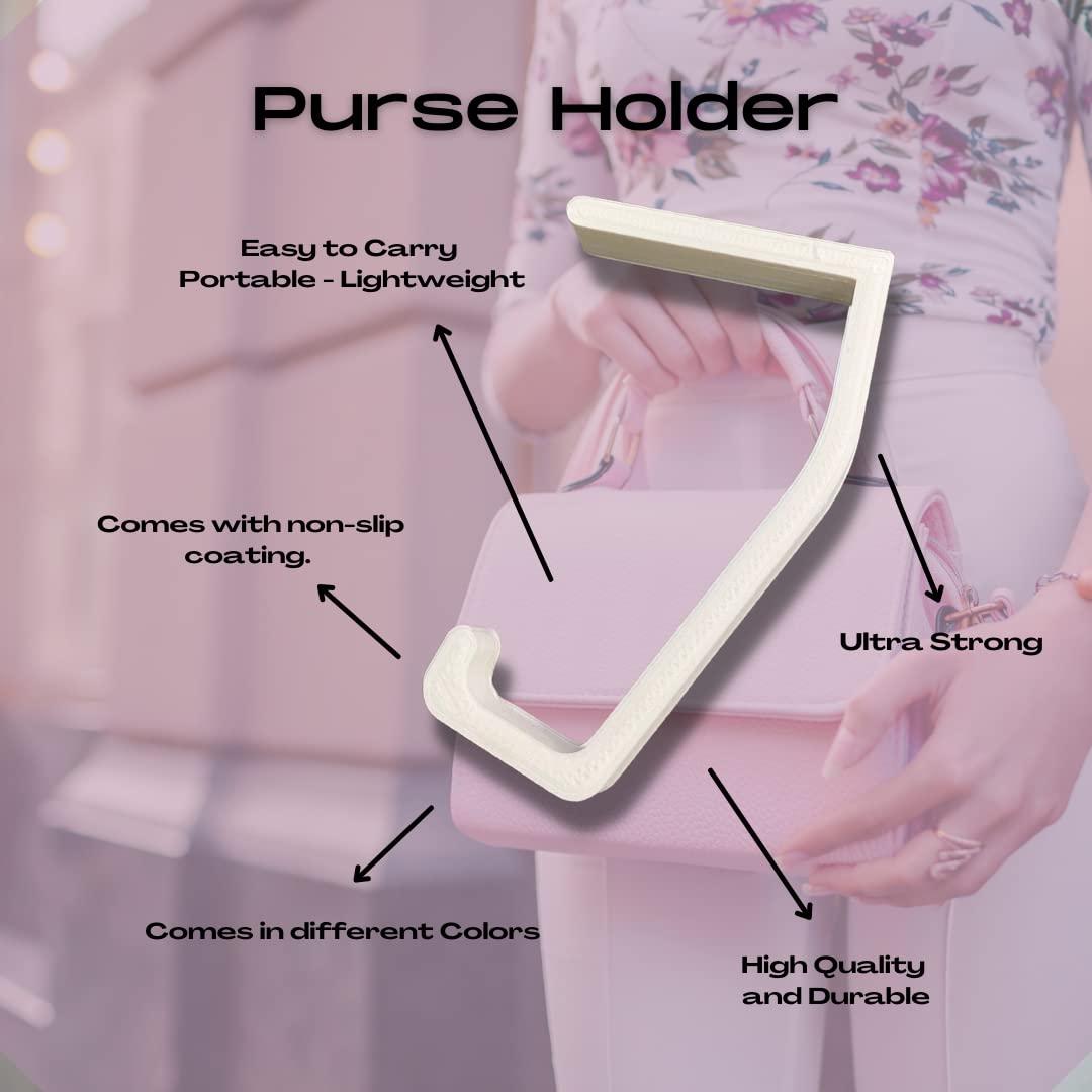 Portable Purse Holder - White - Hanger Purse Hook for Table - 3D Printed - Made in The USA