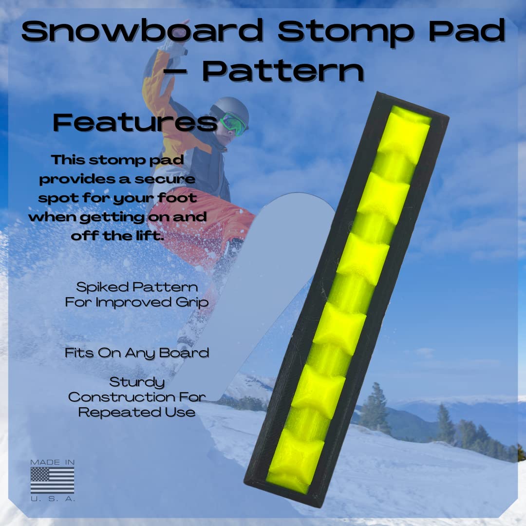 FRESHe Snowboard Stomp Pad - Low Profile Spike Pattern - Specialized Stomp Pad Designed for Better Grip & Adhesion to Snowboards - Black