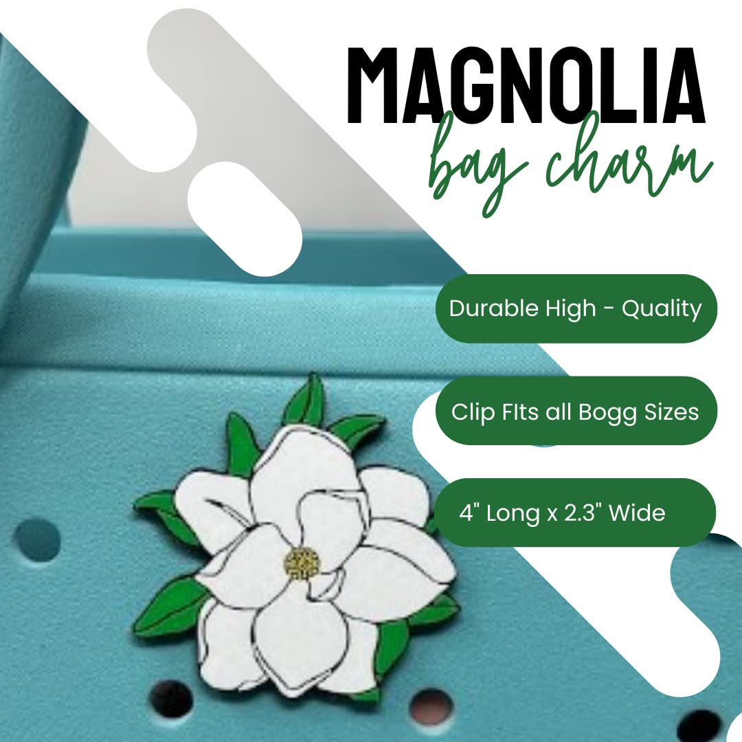 Baglets - Magnolia Charm - Decorative Charms for Tote Bags - Compatible with Bogg Bags, Simply Southern and Other Tote Bags