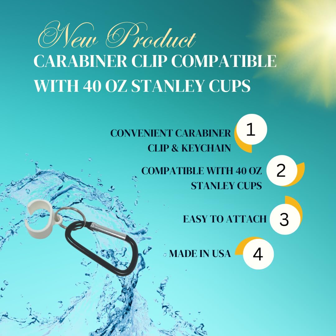 Carabiner Clip Attachment Compatible with Stanley 40 oz Tumblers | Carabiner & Keychain Attachment for Holding Keys, Wallets, or Other Accessories | Made in USA