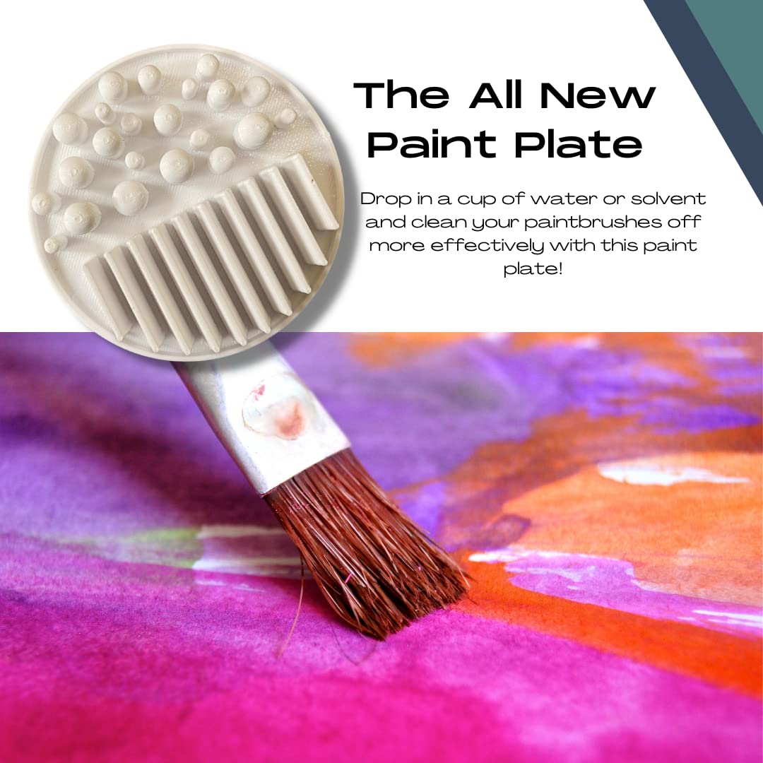 FRESHe Mini Paint Plate Paintbrush Cleaner Disc 2-Pack - Drop in a Cup of Water & Keep Paint Brushes Clean - For Water-Based Mediums, Acrylic, and Watercolor - White