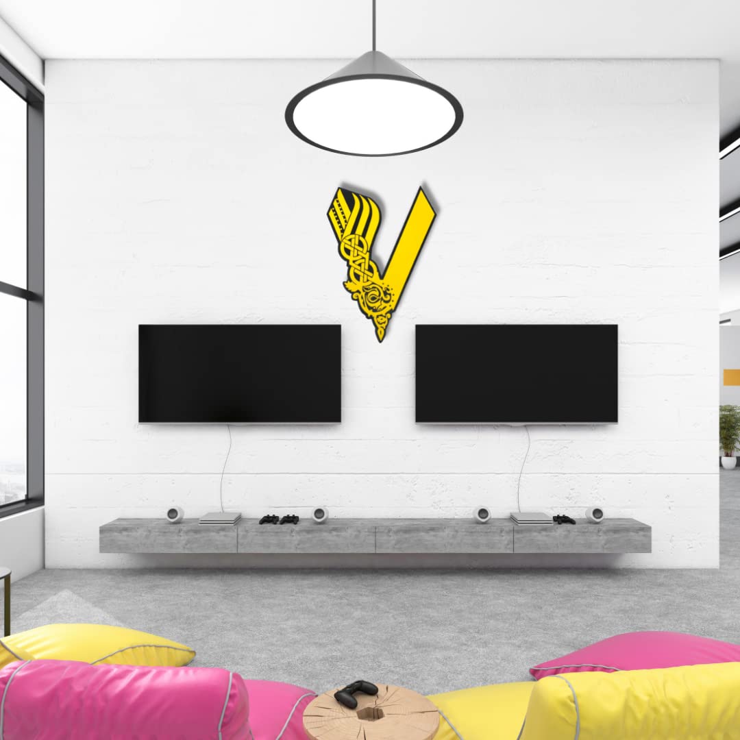 The Nordic Viking Wall Art - Black & Yellow - Decorative Wall Sign - Made in USA