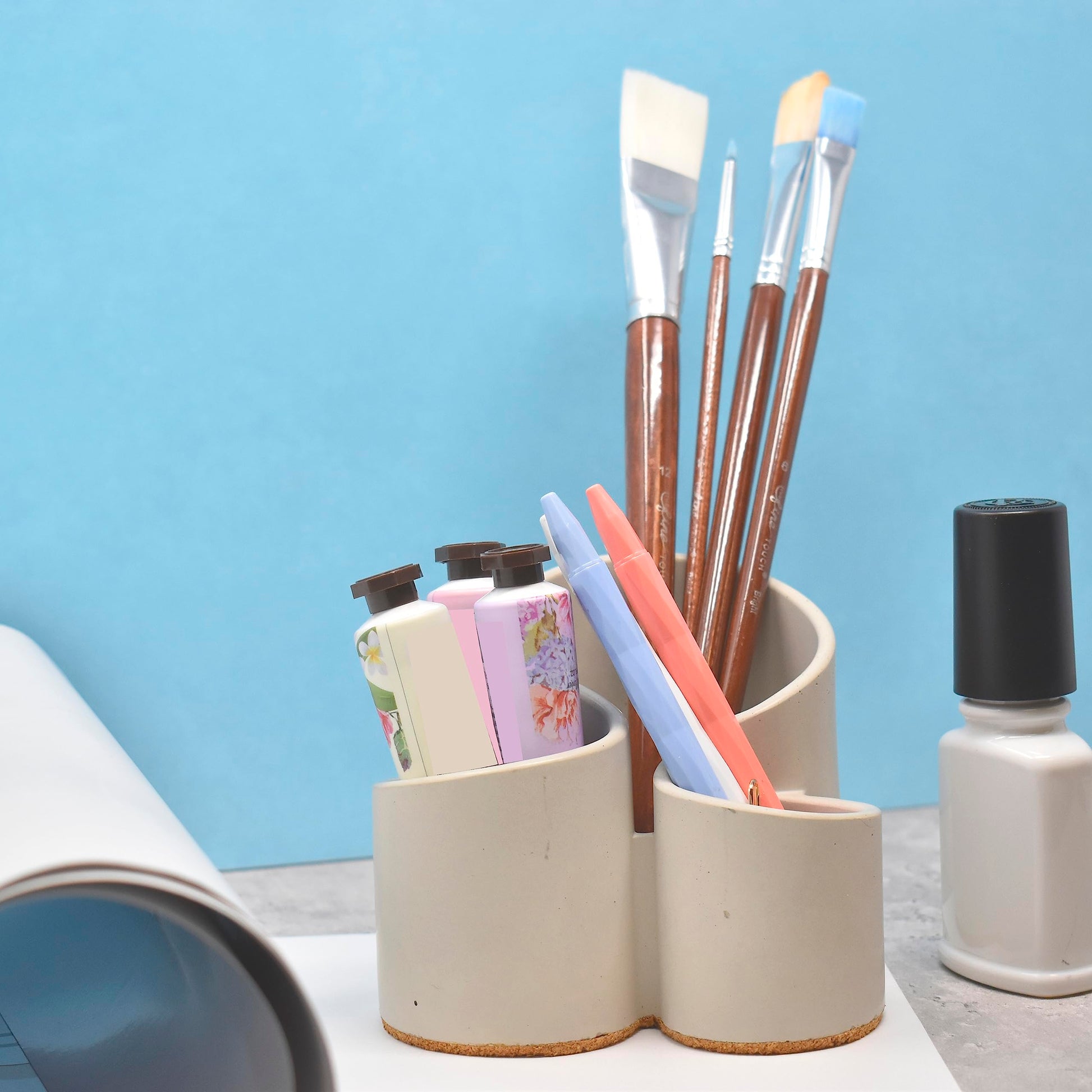 Chatelet Concrete Makeup Brush or Paint Brush Organizer | Premium Curvature Design Perfect for Makeup Brushes, Paint Brushes, Utensils, Toothbrushes, Paint Supplies and More | Made in the USA!