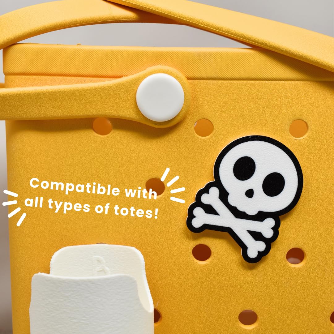 FRESHe BAGLETS - Halloween Skull & Bones Charm - Cute Halloween Charm Compatible with All Rubber Tote Bags - Made in USA