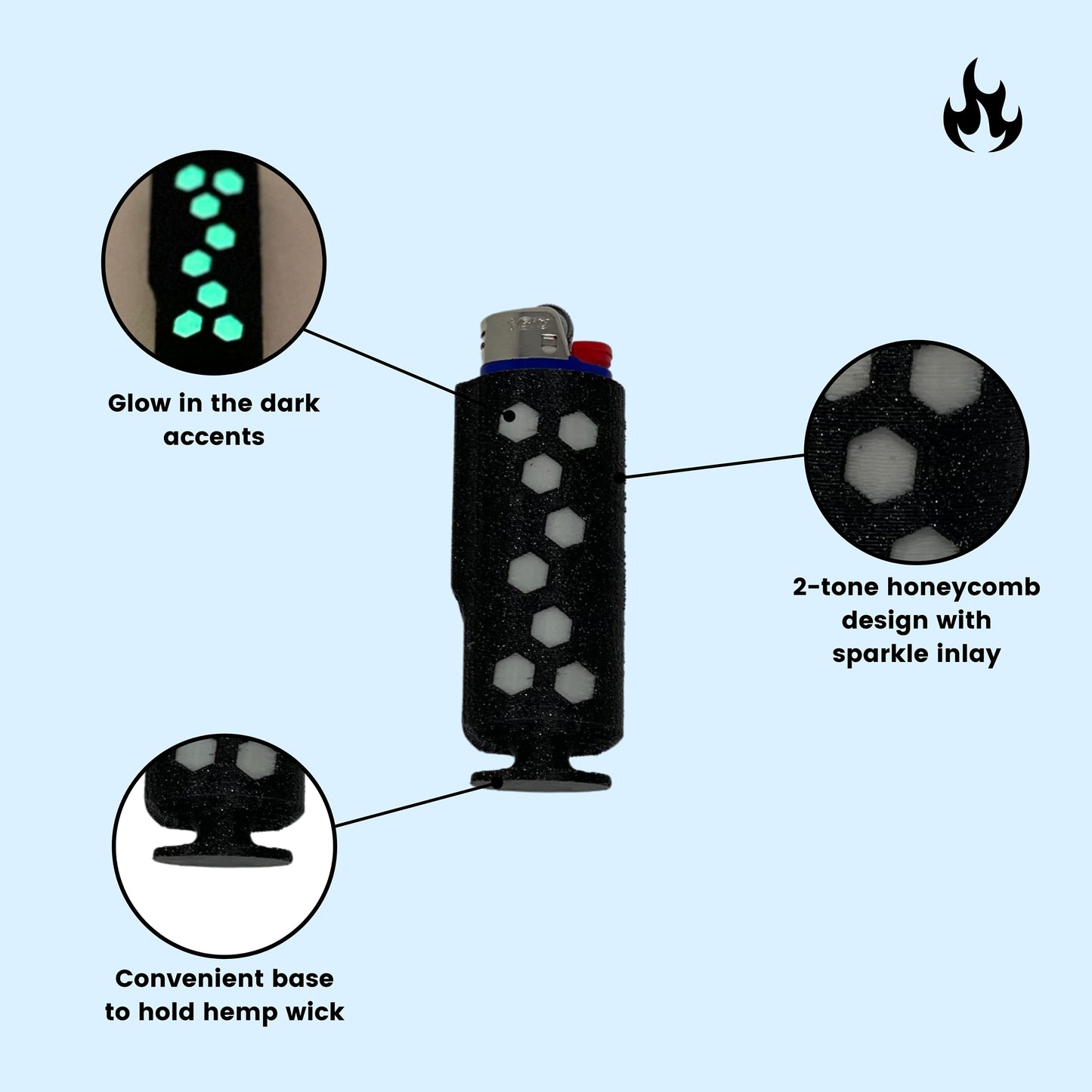 Glow in The Dark Hemp Wick Lighter Case - Fits Standard Lighters - Easy to Use Hemp Feeder for Slower & More Natural Flame