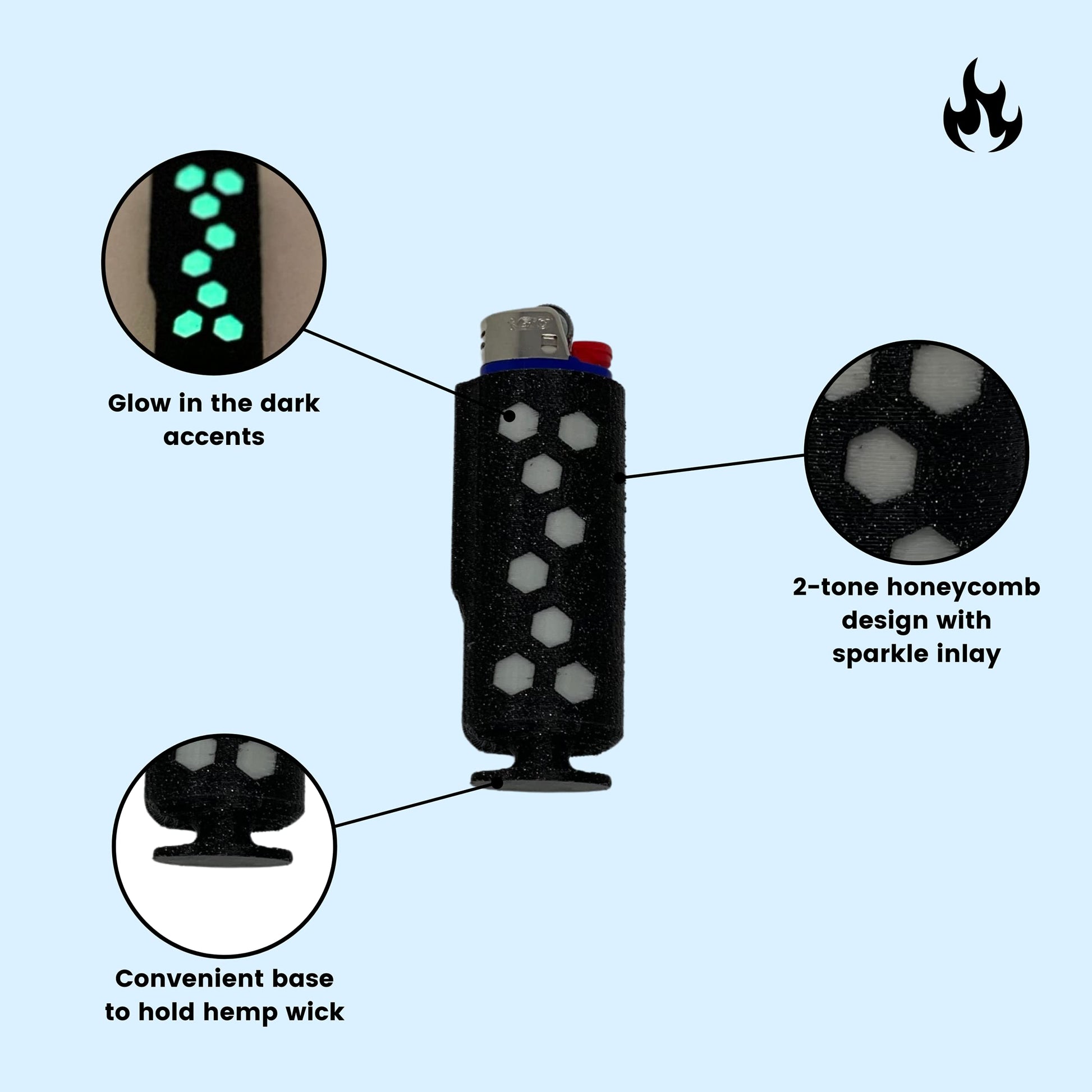 Glow in The Dark Hemp Wick Lighter Case - Fits Standard Lighters - Easy to Use Hemp Feeder for Slower & More Natural Flame