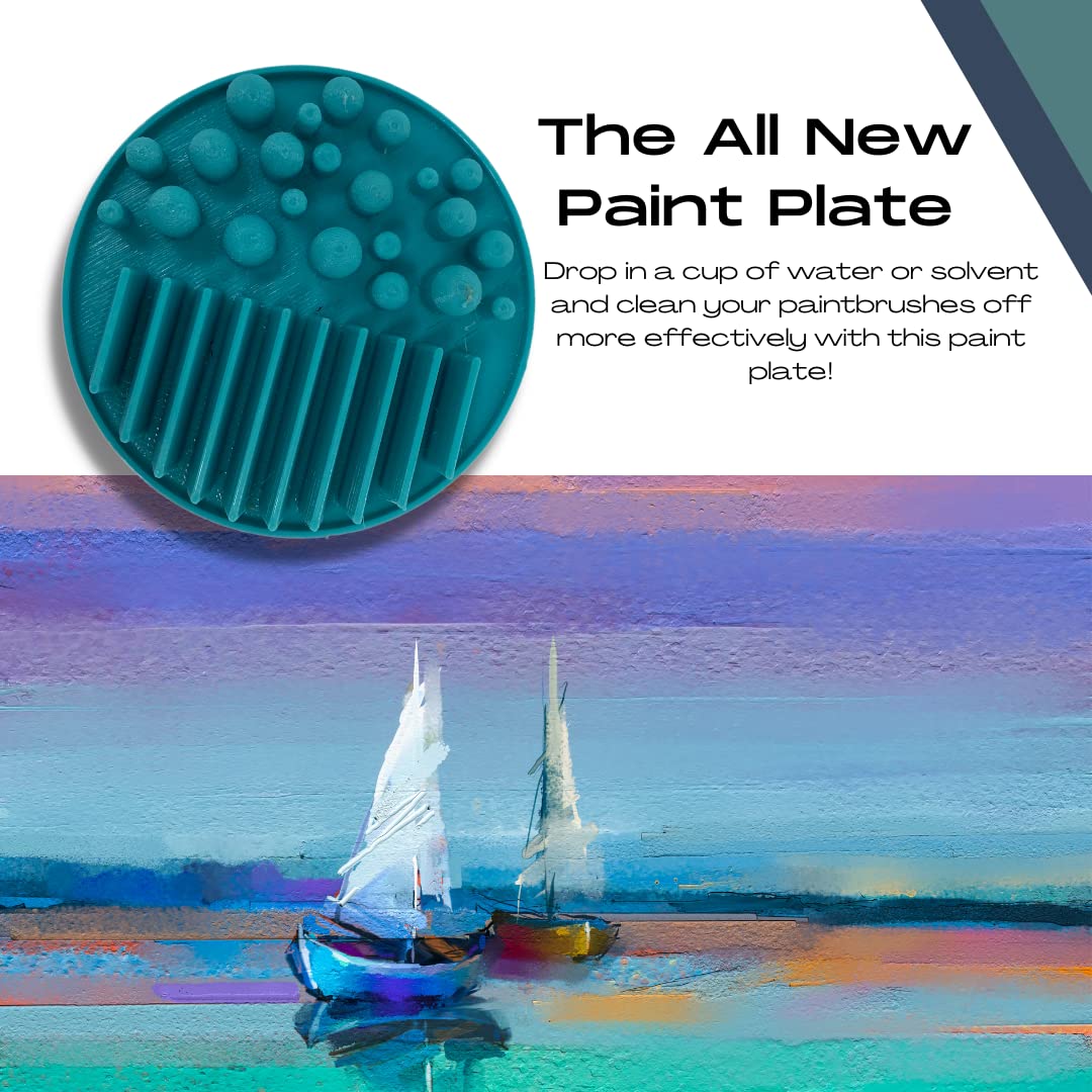 FRESHe Aqua Mini Paint Plate Paintbrush Cleaner Disc 2-Pack - Drop in a Cup of Water & Keep Paint Brushes Clean - For Water-Based Mediums, Acrylic, and Watercolor - Teal Aqua