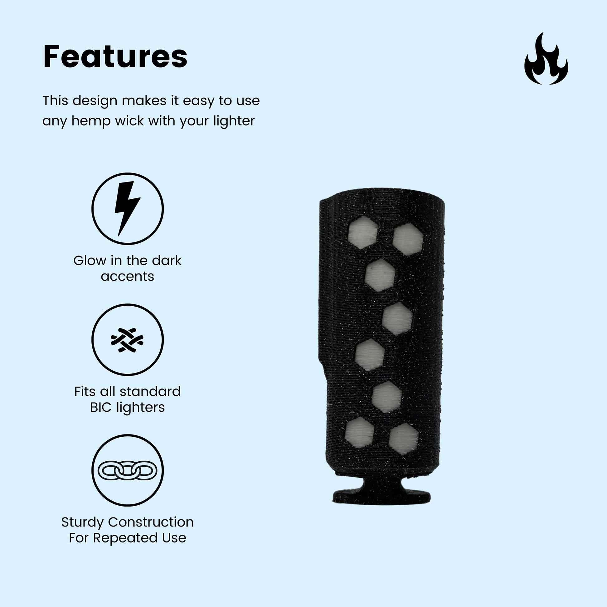 Glow in The Dark Hemp Wick Lighter Case - Fits Standard Lighters - Easy to Use Hemp Feeder for Slower & More Natural Flame