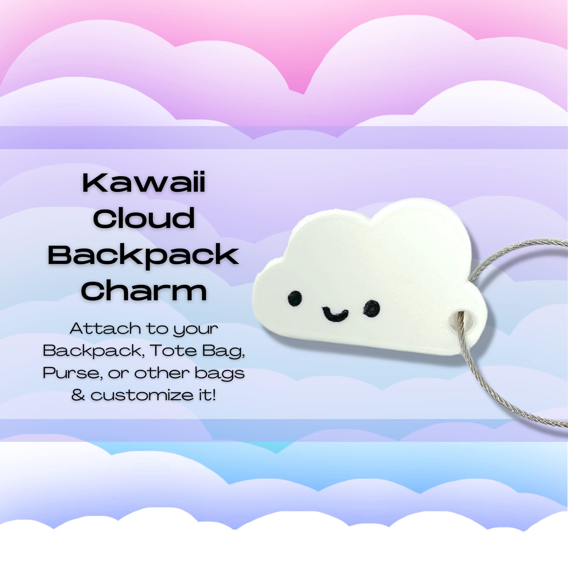 Cute Kawaii Cloud Backpack Charm - Perfect for Decorating Backpacks, Lunchboxes, Luggage, & Tote Bags Cloud