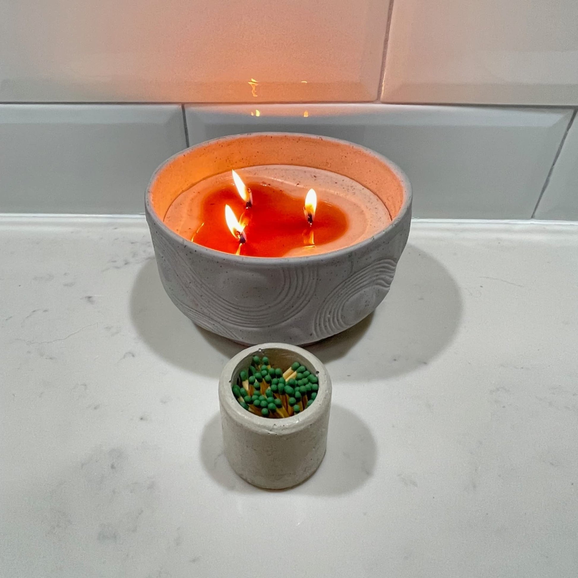 Gray Concrete Candle Matches Holder - Rugged Cement Matches Holder Accessory - Stylishly Organize & Display Matches - Made in USA!