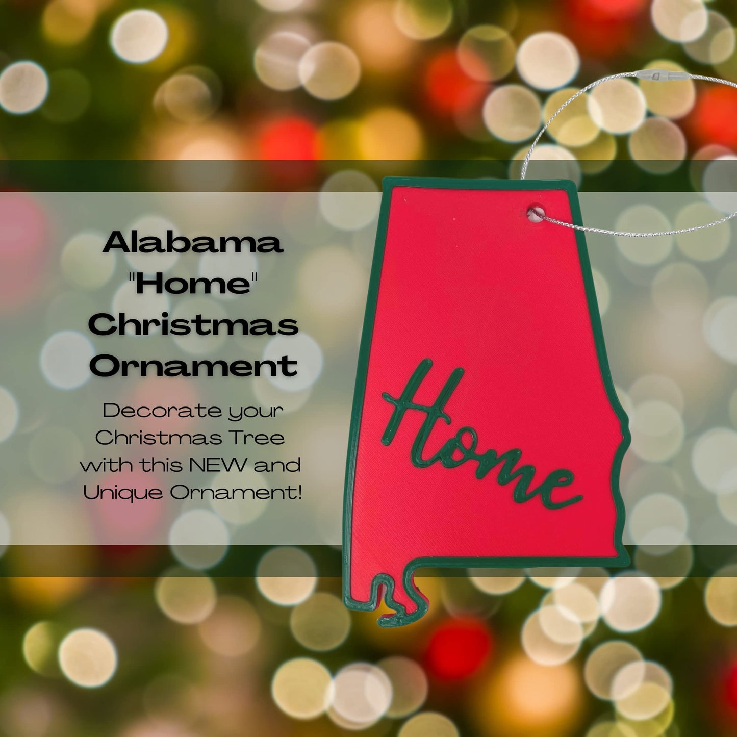 Red and Green State Holiday Ornament - Home Inscription State Christmas Decoration for Showing Your State Pride on Your Tree