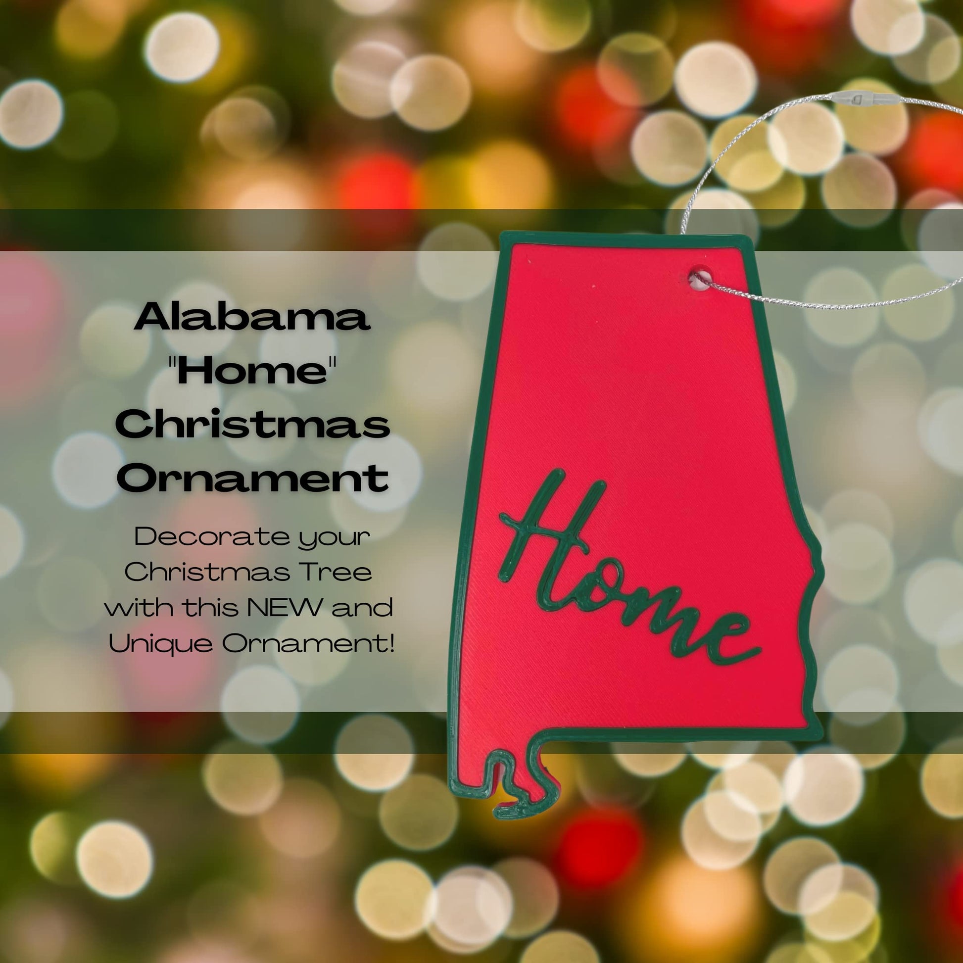 Red and Green State Holiday Ornament - Home Inscription State Christmas Decoration for Showing Your State Pride on Your Tree