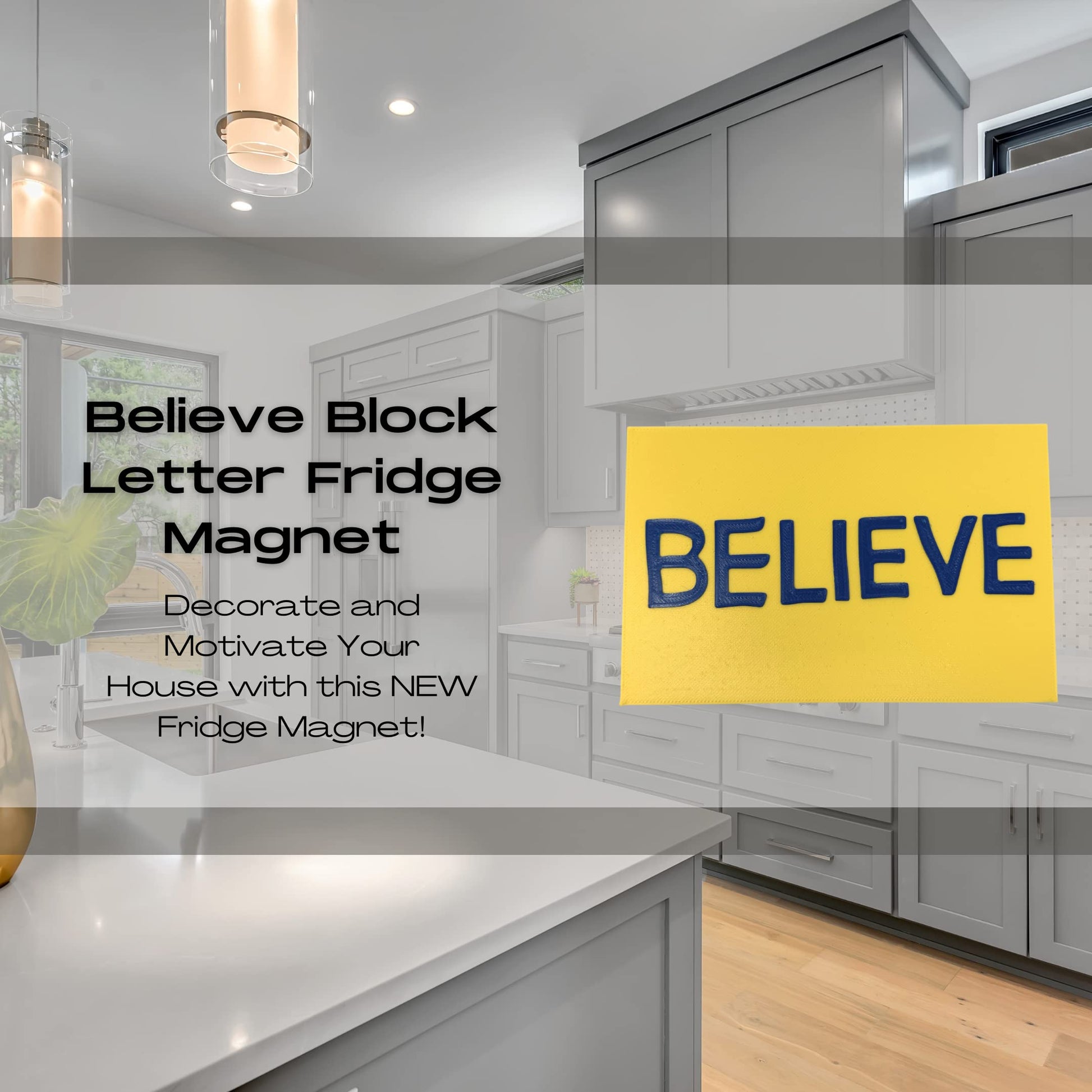 Believe Block Letter Fridge Magnet for Sports Fans | 4" W X 3" Tall | New 2023 Block Letter Edition