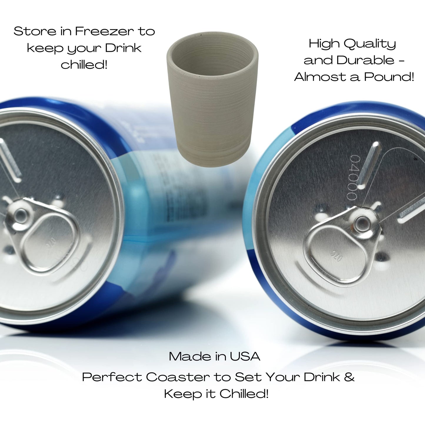 Gray Concrete Can Drink or Water Bottle Holder & Chiller - Fits All Standard 12 oz. Cans or 20 oz. Water Bottles - Store in Freezer to Keep Drinks Chilled - Handmade in USA!