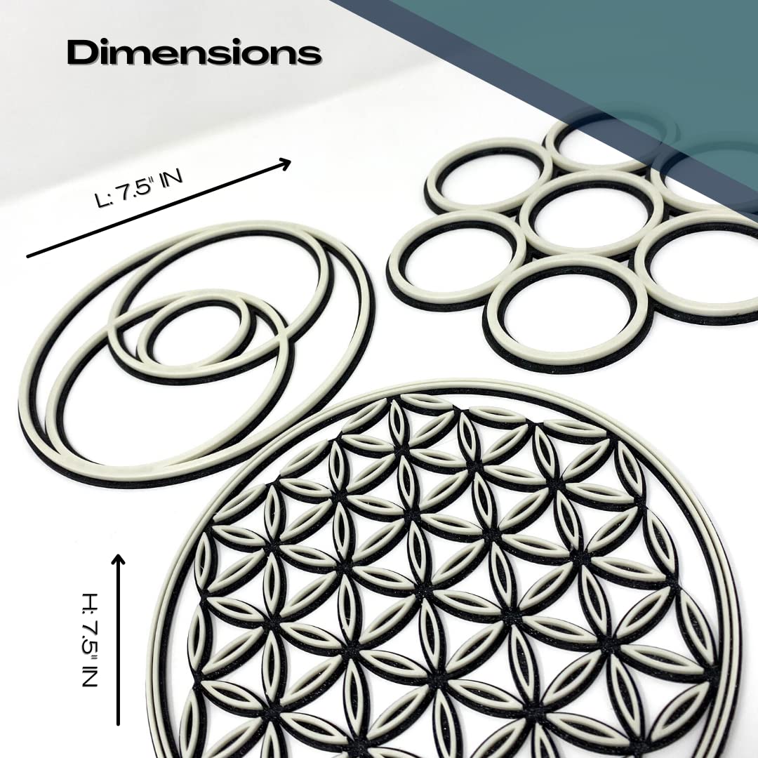 FRESHe Glow in the Dark Sacred Geometry Wall Art - Egg of Life Wall Decor - Perfect for Decorating Bedrooms or Living Room - Black Base with Glow in the Dark Accents!