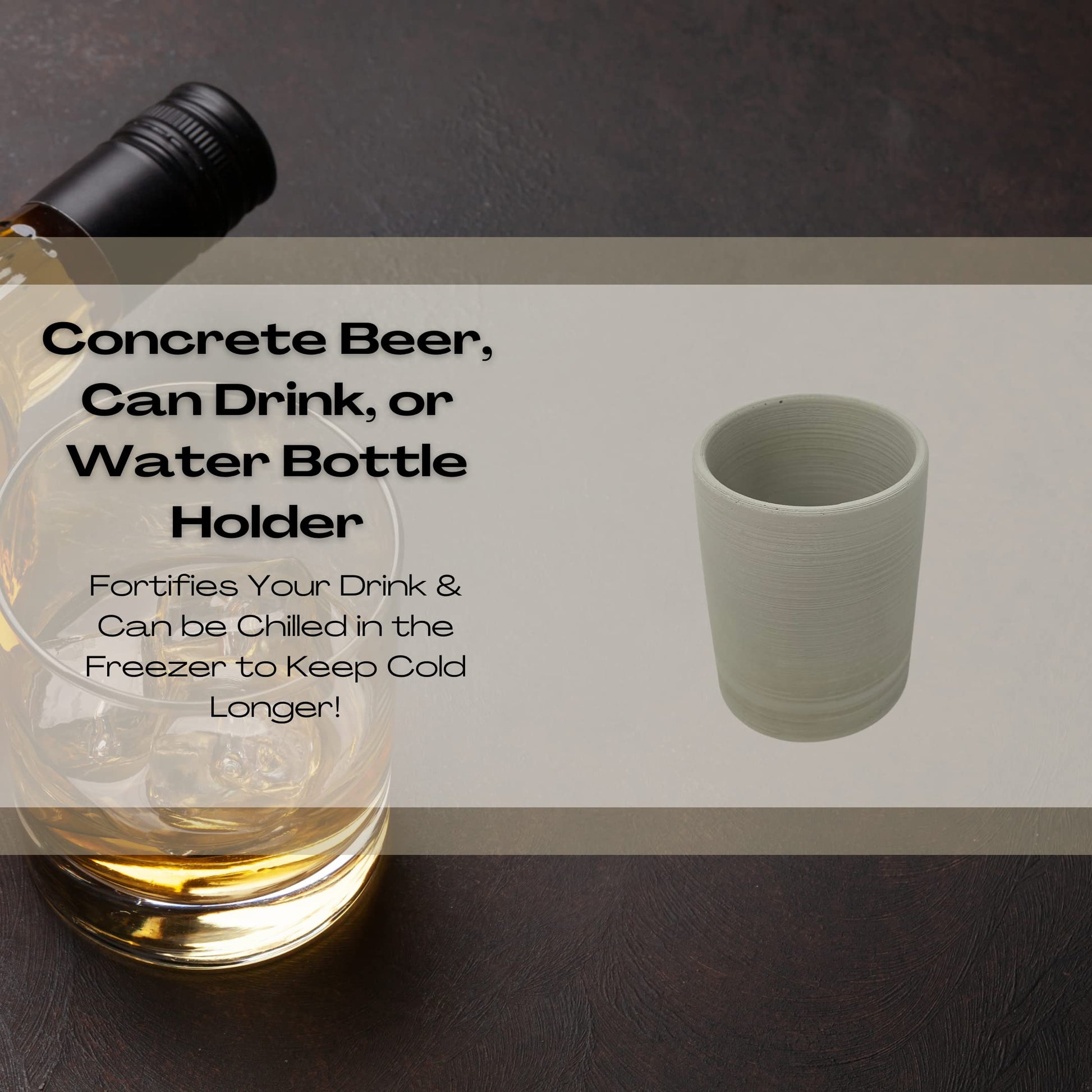 Gray Concrete Can Drink or Water Bottle Holder & Chiller - Fits All Standard 12 oz. Cans or 20 oz. Water Bottles - Store in Freezer to Keep Drinks Chilled - Handmade in USA!