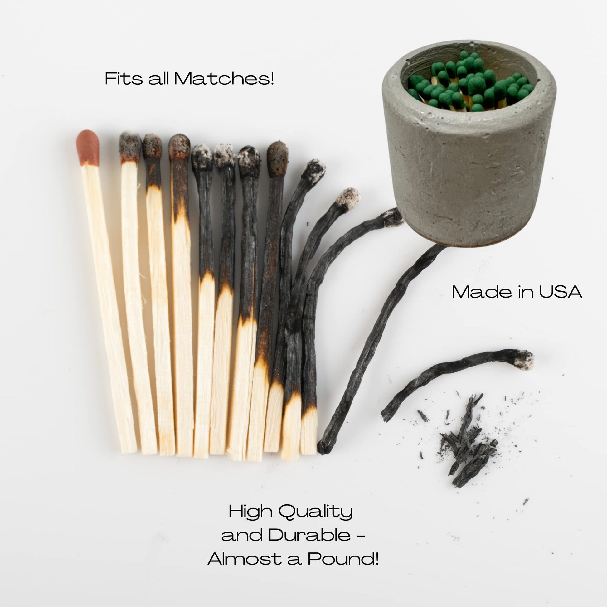 Gray Concrete Candle Matches Holder - Rugged Cement Matches Holder Accessory - Stylishly Organize & Display Matches - Made in USA!
