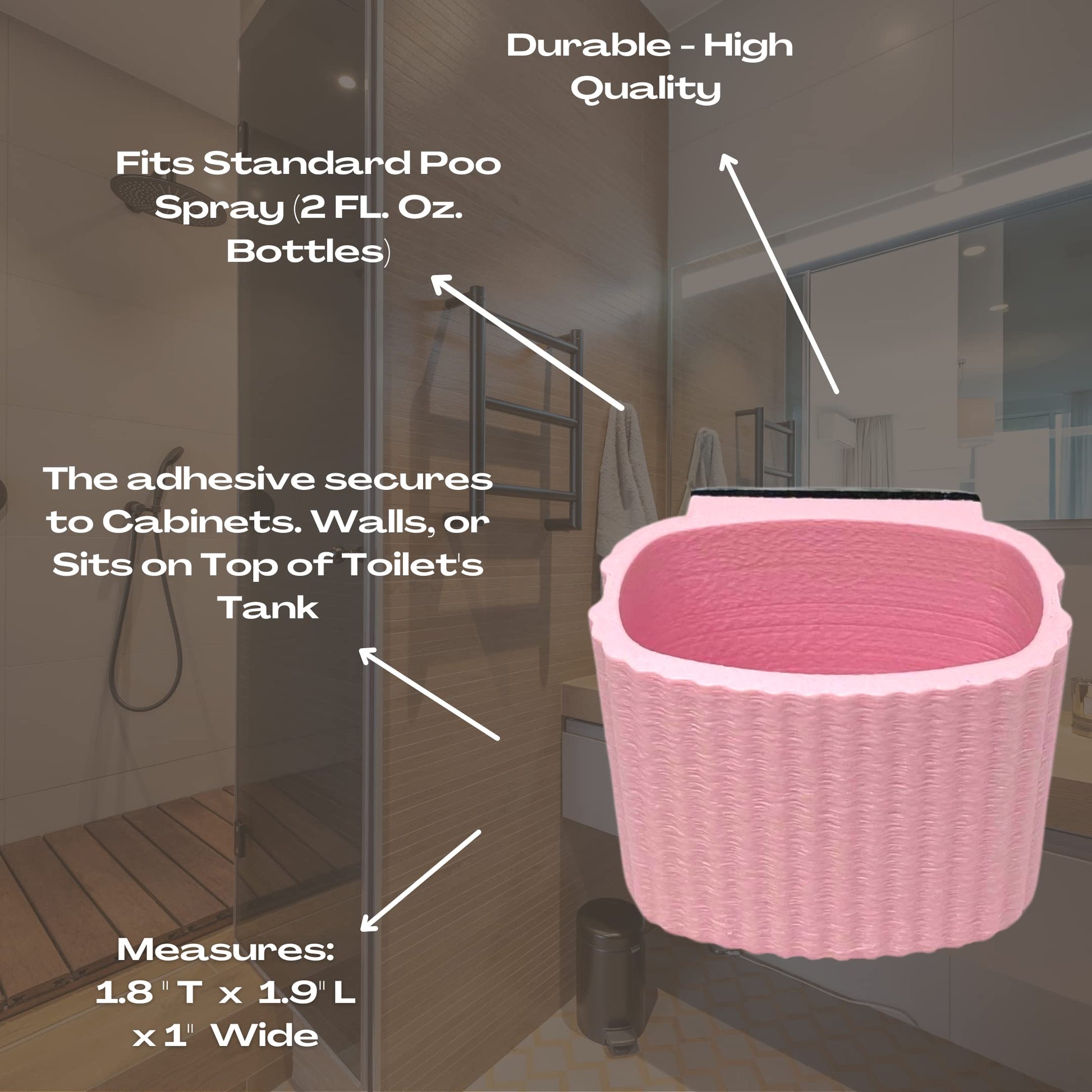 Poo-Spray Holder for 2 oz. bottles - Poo-spray Holder for Bathroom with Adhesive to Apply to Toilet or Cabinet