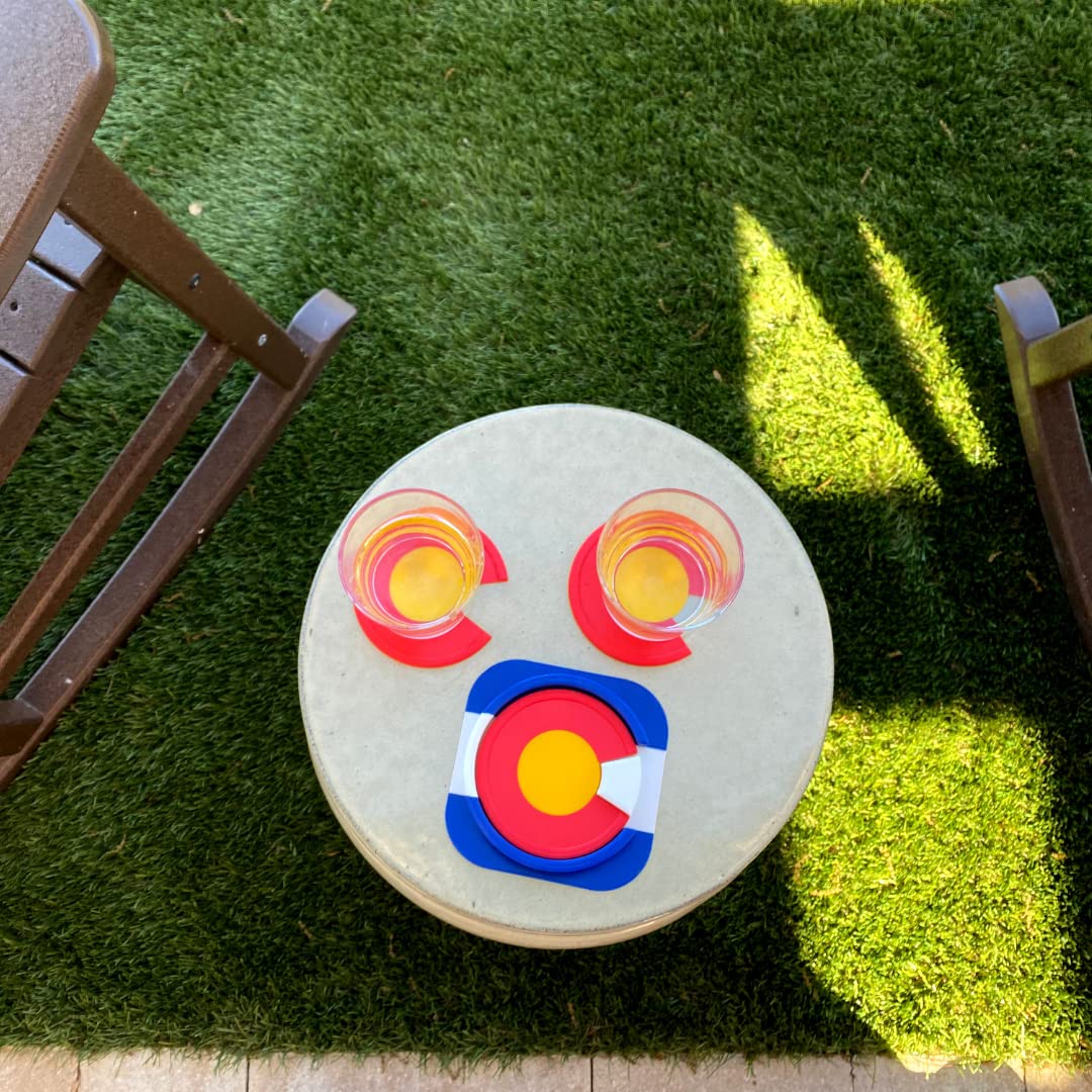Set of 4 Colorado Flag Drink Coasters - Durable Plastic Design - Colorado Flag Design with 4 Coasters & Coaster Holder