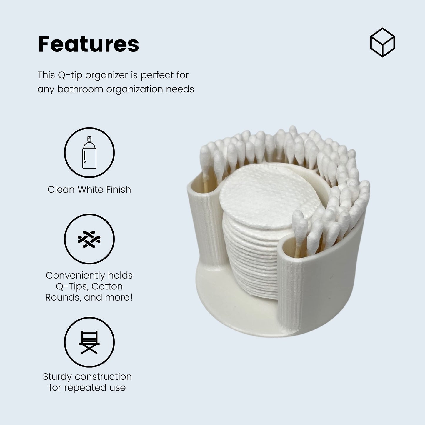 Cotton Swab Bathroom Organizer - Perfect for Qtips and Exfoliating or Cotton Pads - Convenient Access to Qtips, Cotton Swabs, and Exfoliating Pads in Your Bathroom - Clean White Finish