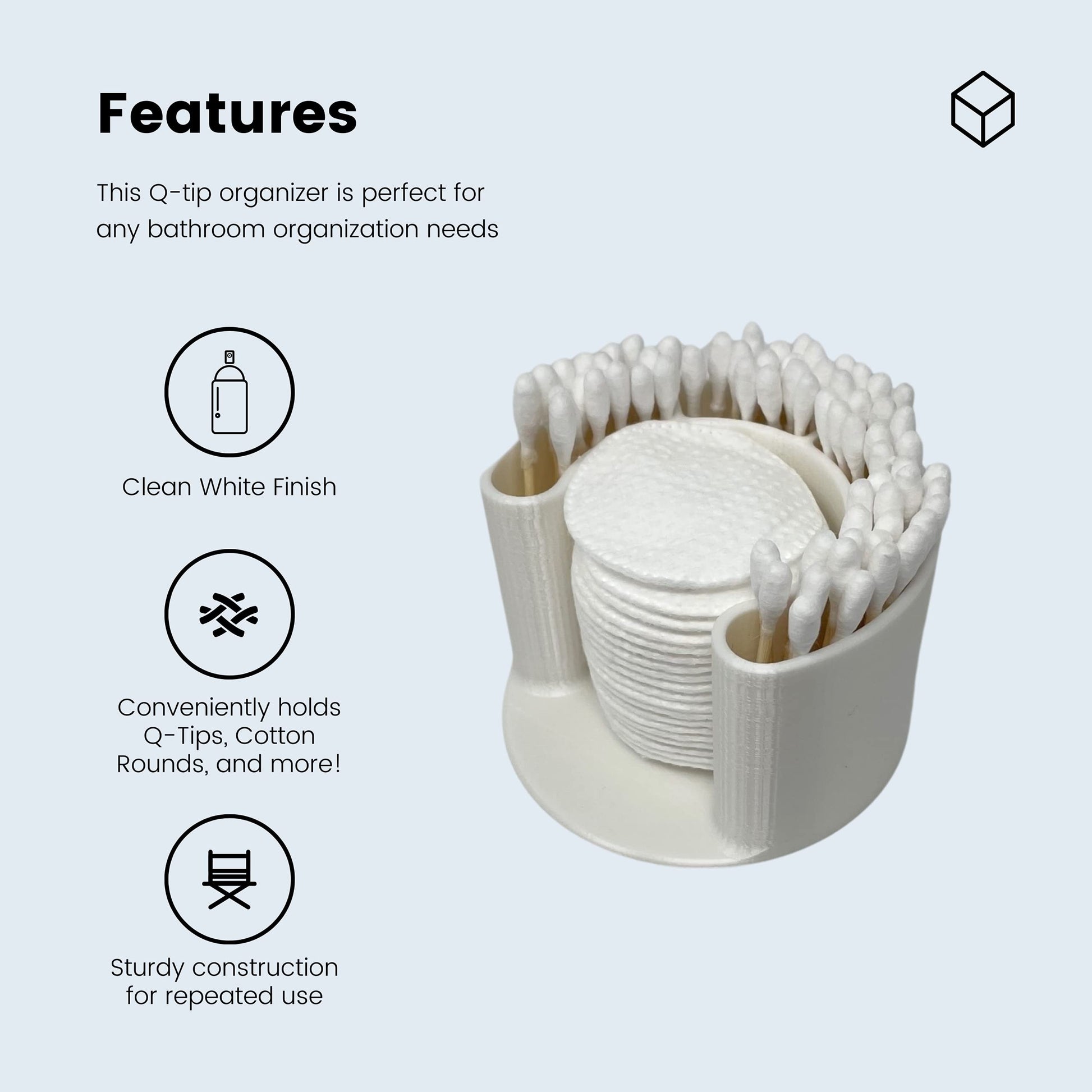 Cotton Swab Bathroom Organizer - Perfect for Qtips and Exfoliating or Cotton Pads - Convenient Access to Qtips, Cotton Swabs, and Exfoliating Pads in Your Bathroom - Clean White Finish