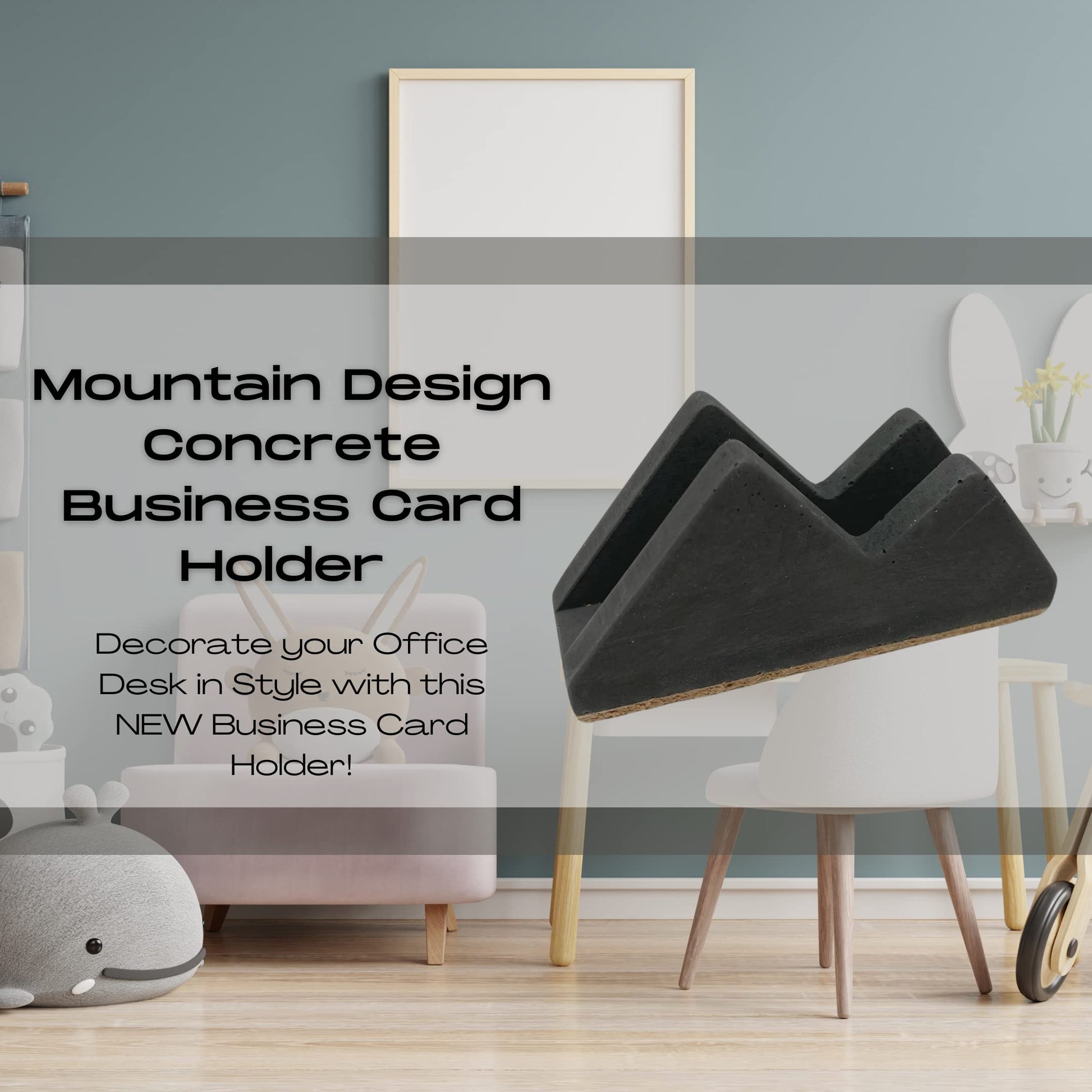 Concrete Mountain Silhouette Design Business Card Holder Display | Stylishly Display Business Cards & Decorate Office Desks | Made in USA