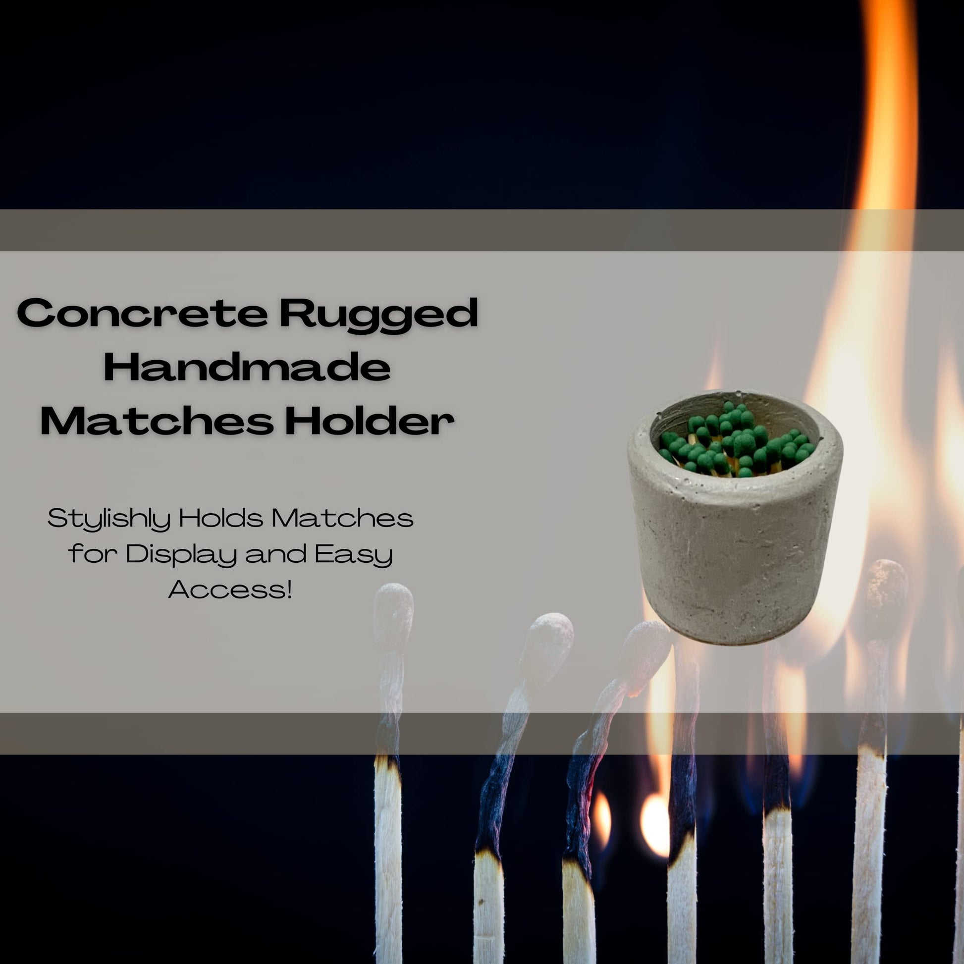Gray Concrete Candle Matches Holder - Rugged Cement Matches Holder Accessory - Stylishly Organize & Display Matches - Made in USA!