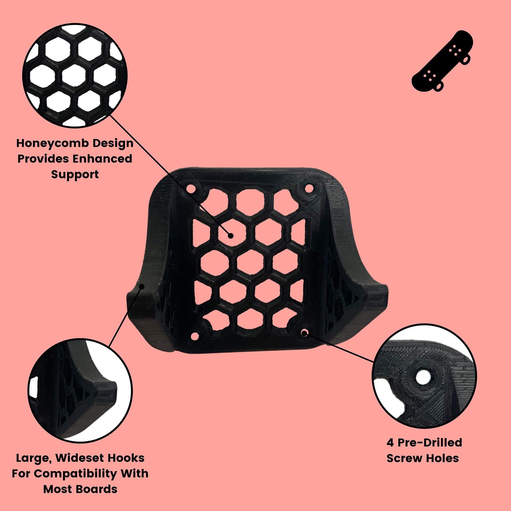 Gray Skateboard or Longboard Wall Mount Hanger - Decorative Board Hanger to Easily Store Your Board at Home