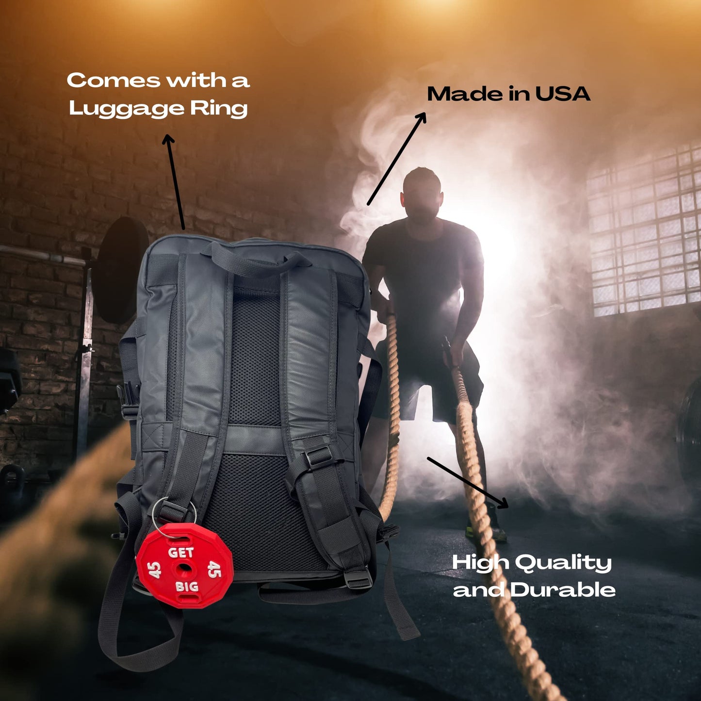 Get Big Bodybuilding Red Gym Bag or Backpack Charm - Perfect for Weightlifters - Made in The USA! Red