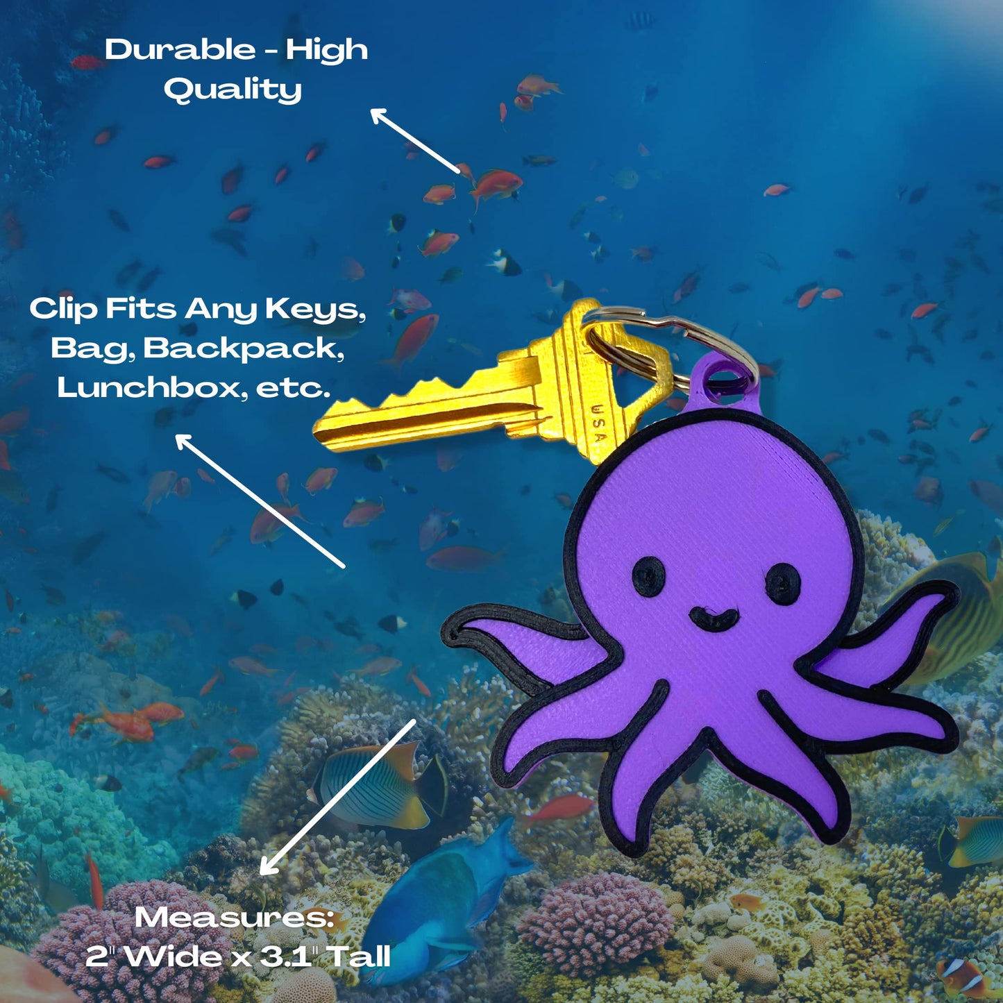 Kawaii Cute Octopus Keychain - Perfect for Hanging your keys. - Decorate your Backpacks, Lunchboxes, Luggage, & Tote Bags Octopus