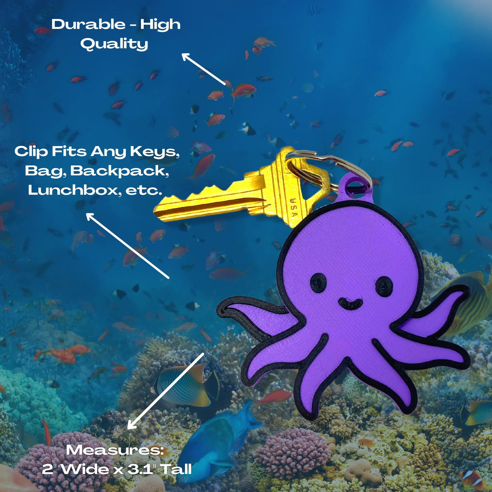 Kawaii Cute Octopus Keychain - Perfect for Hanging your keys. - Decorate your Backpacks, Lunchboxes, Luggage, & Tote Bags Octopus