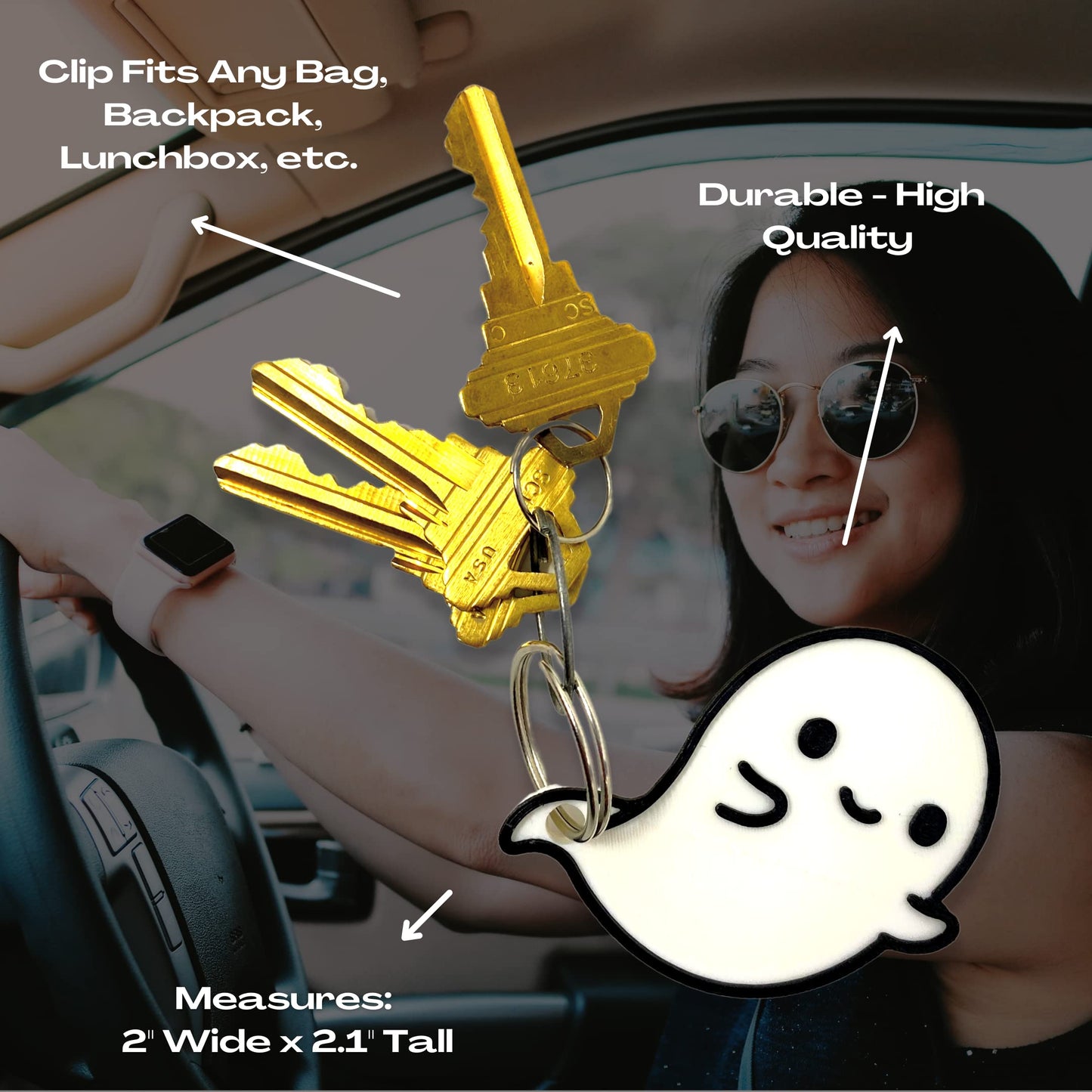 FRESHe Cute Kawaii Ghost Keychain - Perfect for Hanging your keys. Decorate your Backpacks, Lunchboxes, Luggage, & Tote Bags Ghost