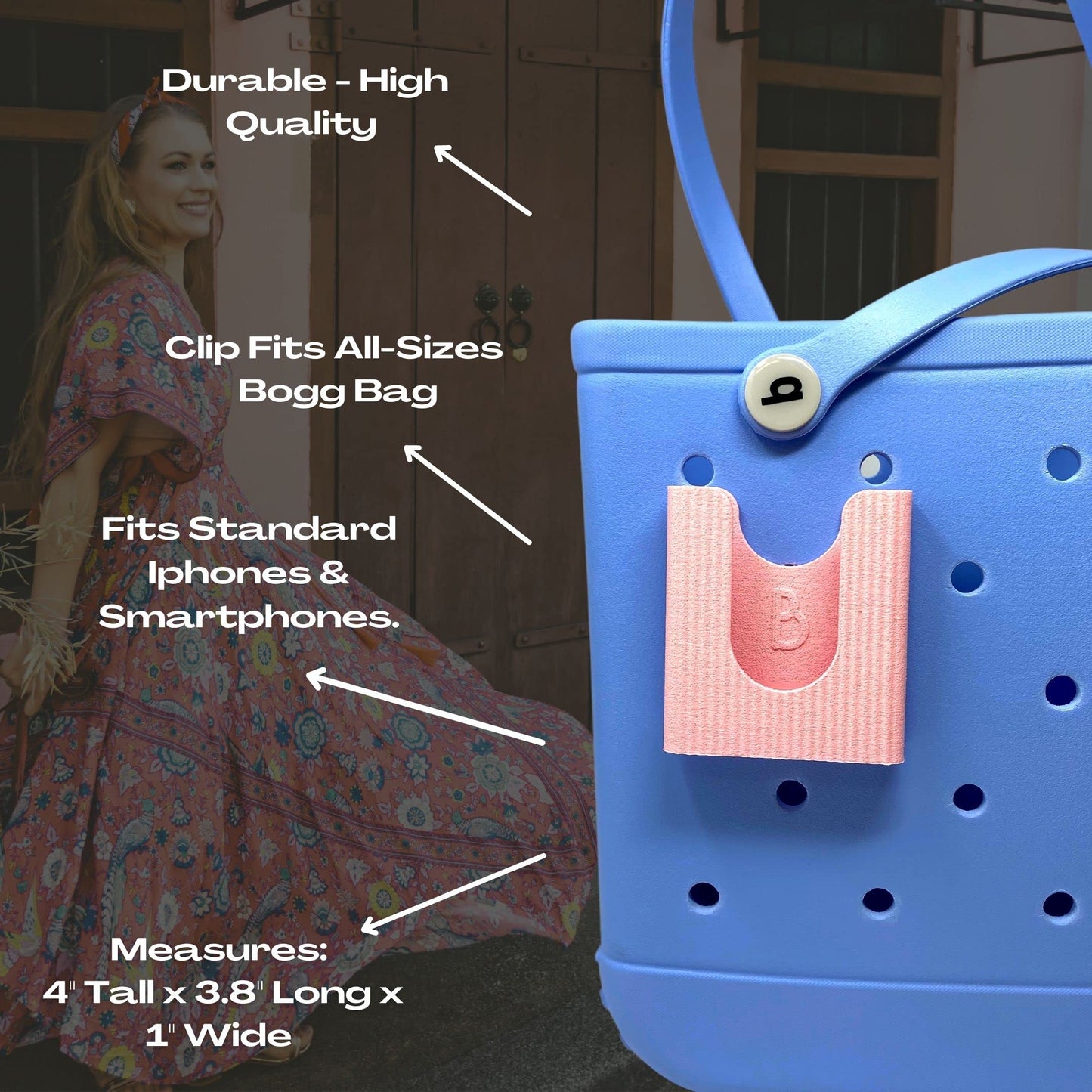 BOGLETS PREMIUM - Phone Holder New 2023 Edition Accessory Charm - Decorative Organizer Accessories Compatible with Bogg Bags, Simply Southern and other Tote Bags. Pink