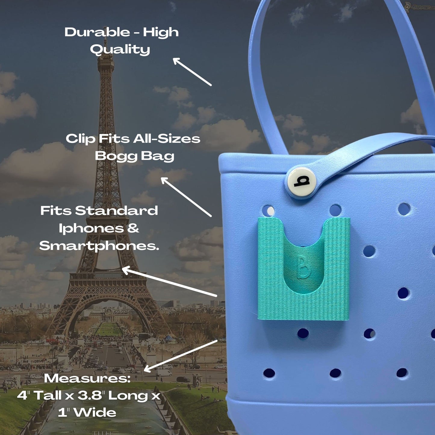 BOGLETS PREMIUM - Phone Holder New 2023 Edition Accessory Charm - Decorative Organizer Accessories Compatible with Bogg Bags, Simply Southern and other Tote Bags. Teal