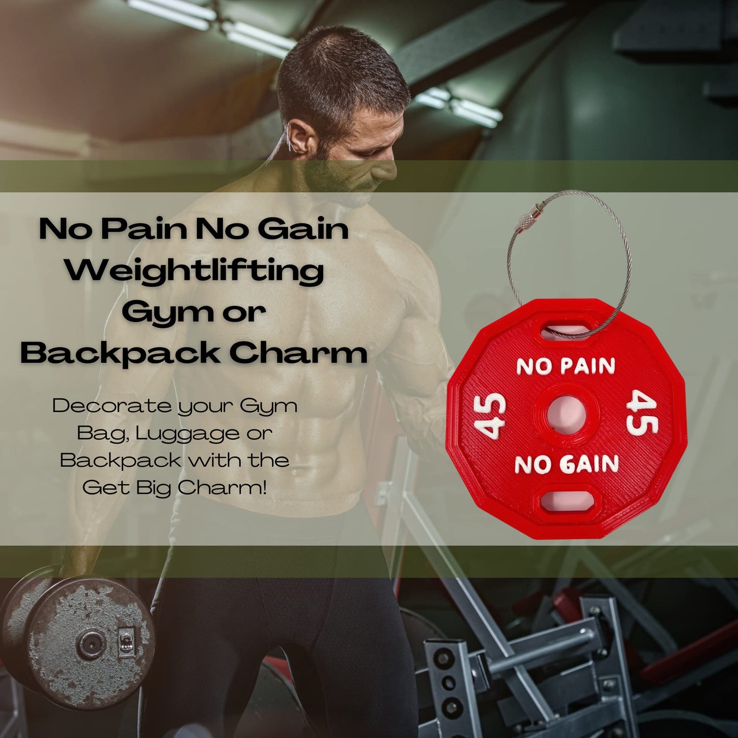 Get Big Bodybuilding Red Gym Bag or Backpack Charm - Perfect for Weightlifters - Made in The USA! Red