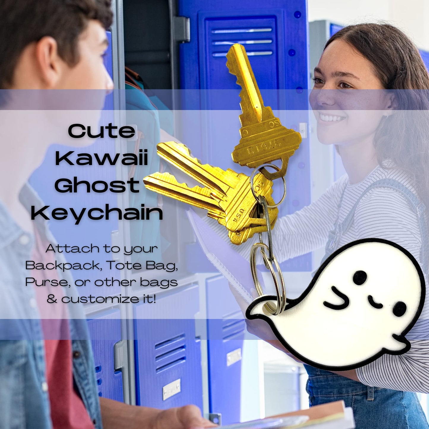 FRESHe Cute Kawaii Ghost Keychain - Perfect for Hanging your keys. Decorate your Backpacks, Lunchboxes, Luggage, & Tote Bags Ghost