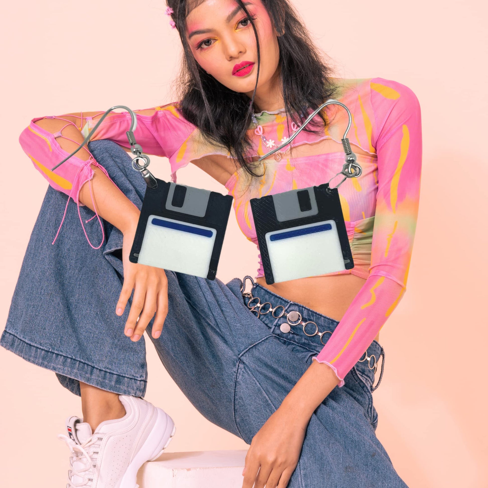 Chatelet Floppy Disk Replica Earrings Set | 90s Party Costume Essentials | Set of Two Floppy Disk Earrings | Made in USA