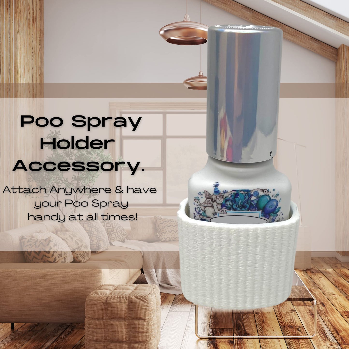 Poo-Spray Holder for 2 oz. bottles - Poo-spray Holder for Bathroom with Adhesive to Apply to Toilet or Cabinet