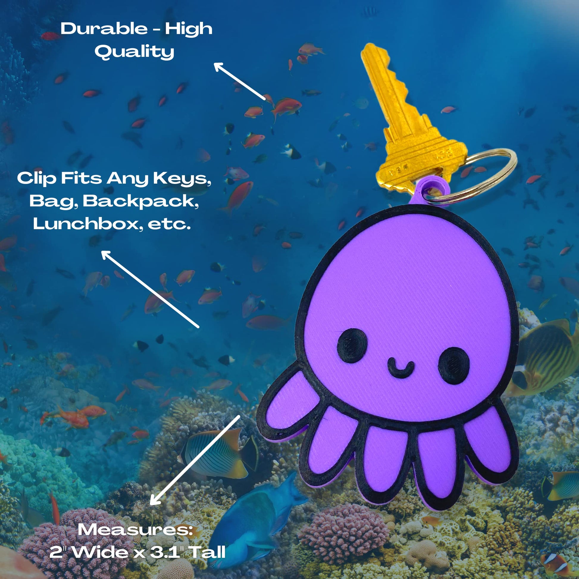 Cute Kawaii Octopus Keychain - Perfect for Hanging your keys. Decorate your Backpacks, Lunchboxes, Luggage, & Tote Bags Octopus