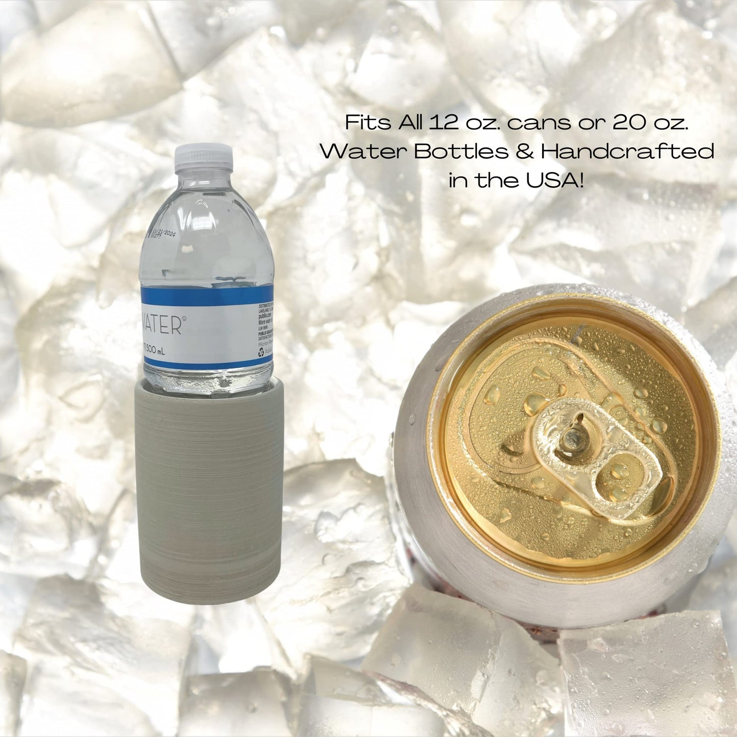 Gray Concrete Can Drink or Water Bottle Holder & Chiller - Fits All Standard 12 oz. Cans or 20 oz. Water Bottles - Store in Freezer to Keep Drinks Chilled - Handmade in USA!