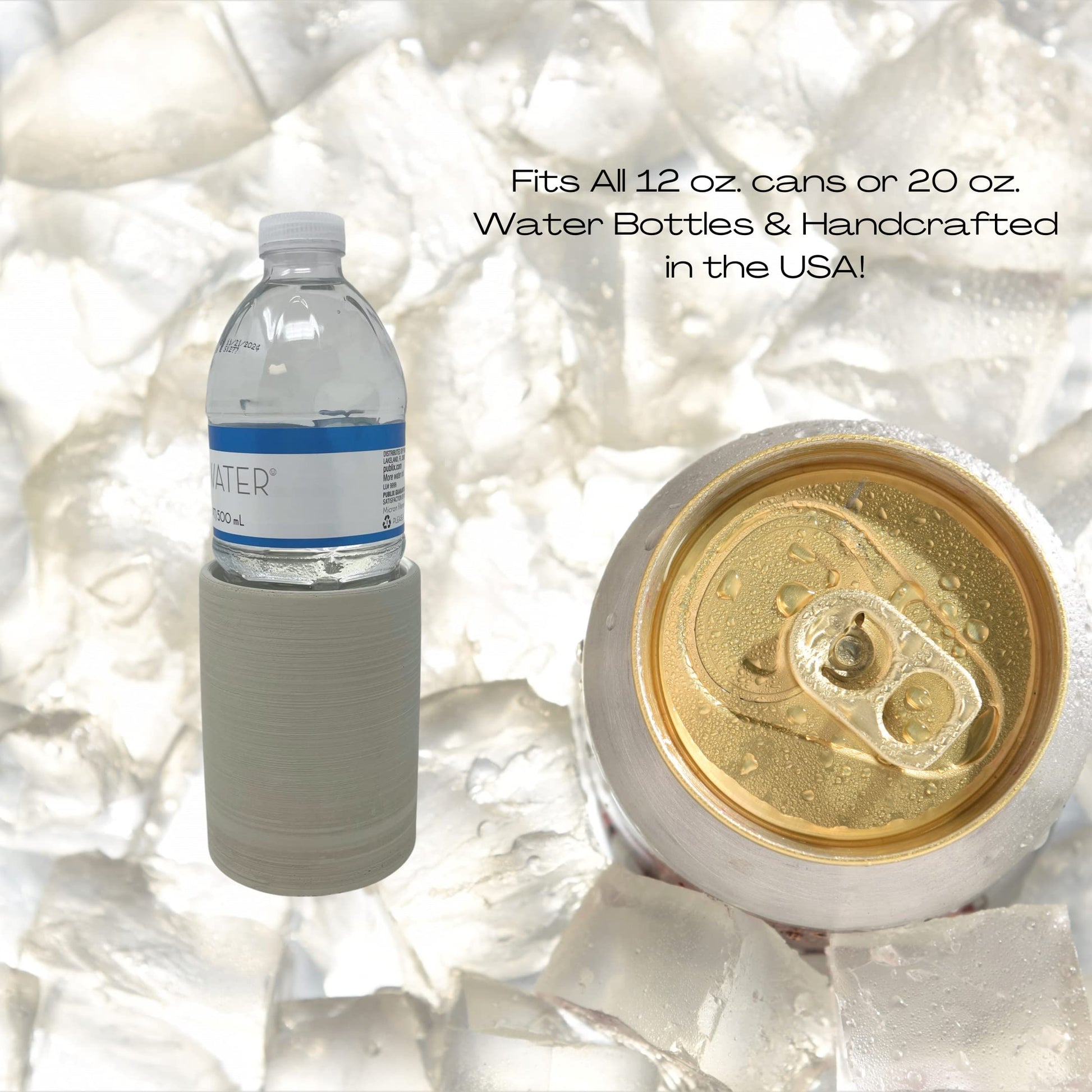 Gray Concrete Can Drink or Water Bottle Holder & Chiller - Fits All Standard 12 oz. Cans or 20 oz. Water Bottles - Store in Freezer to Keep Drinks Chilled - Handmade in USA!