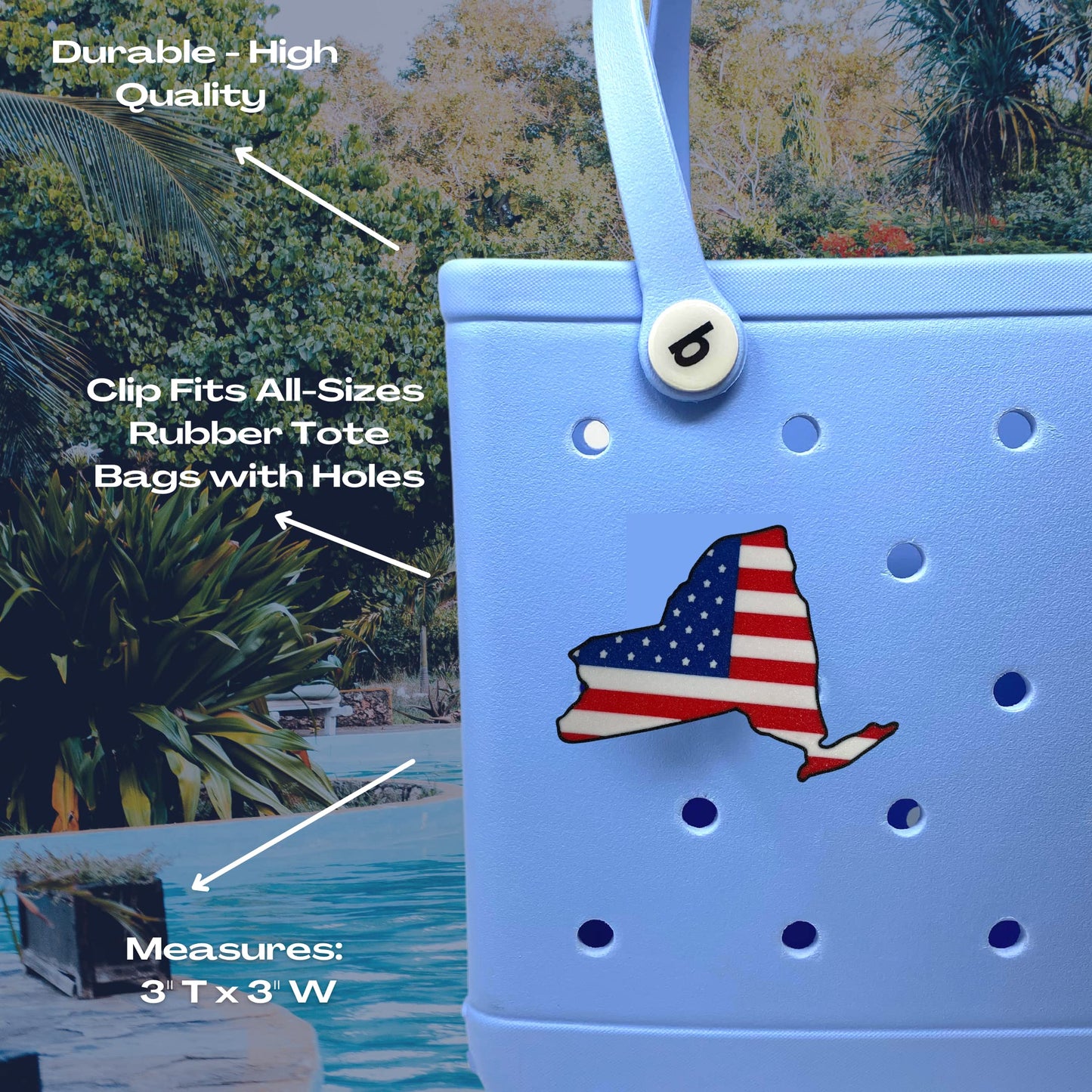 Boglets - USA Flag Charms - Decorative Charms for Displaying Patriotism - Compatible with Bogg Bags, Simply Southern and other Tote Bags