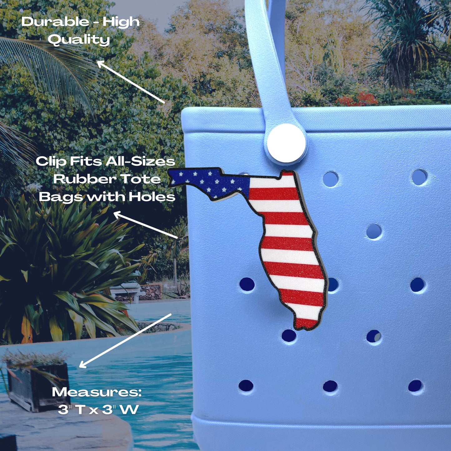 Boglets - USA Flag Charms - Decorative Charms for Displaying Patriotism - Compatible with Bogg Bags, Simply Southern and other Tote Bags