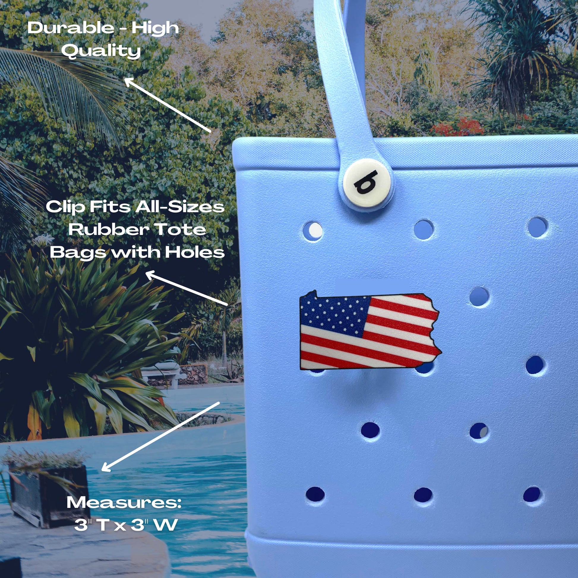 Boglets - USA Flag Charms - Decorative Charms for Displaying Patriotism - Compatible with Bogg Bags, Simply Southern and other Tote Bags